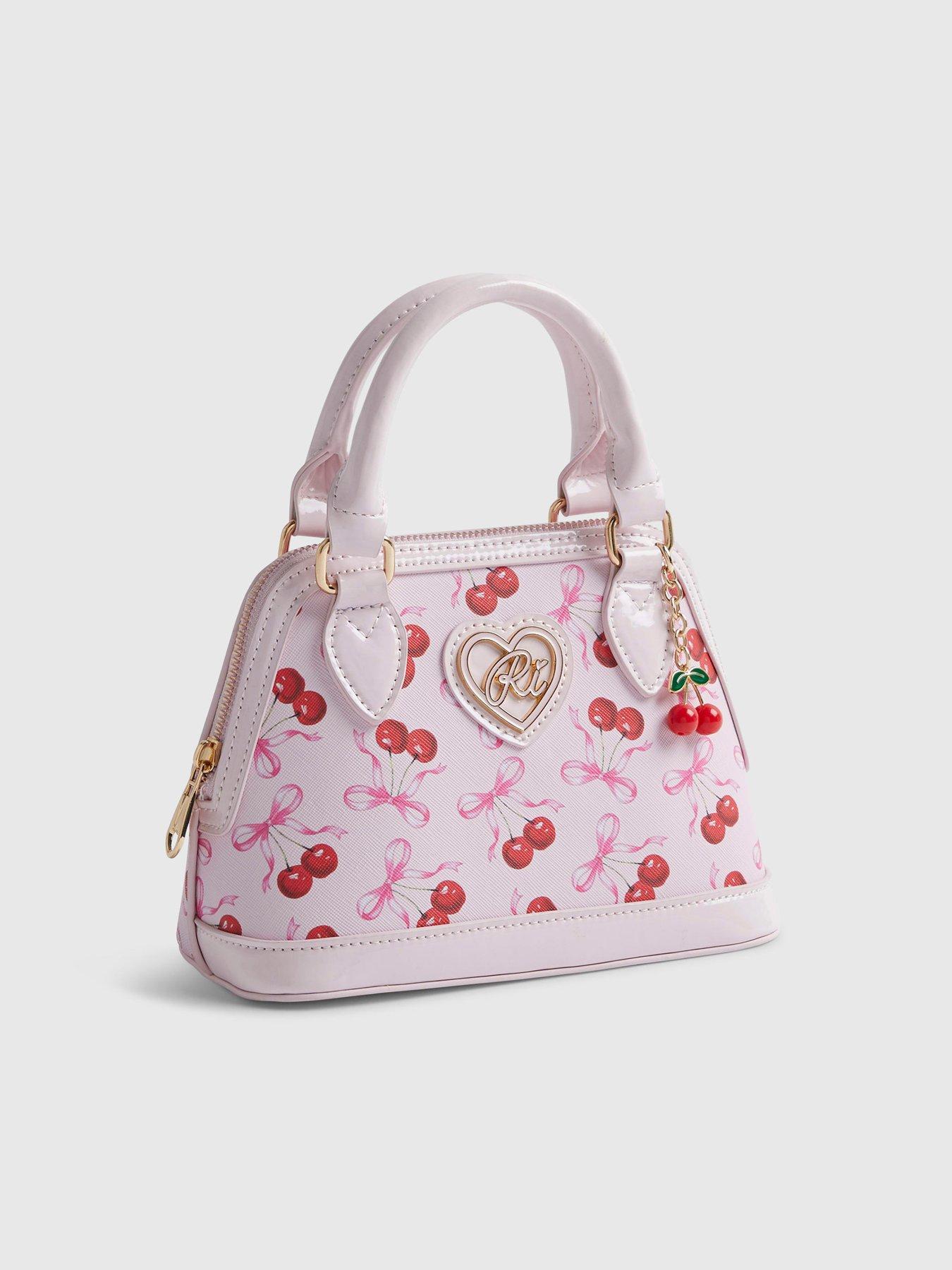 Image 2 of 5 of River Island Older Girls Cherry Bow Cross Body Bag - Pink