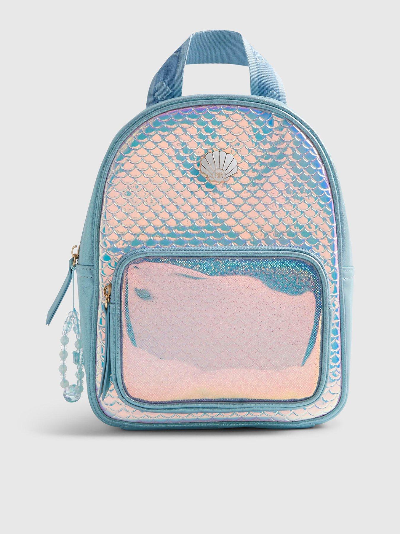 Image 1 of 5 of River Island Older Girls Iridescent Shell Backpack - Blue