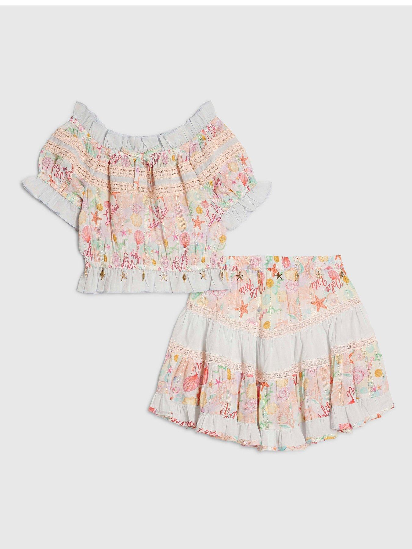 River Island Older Girls Under The Sea Skirt Set - Peach in Blue