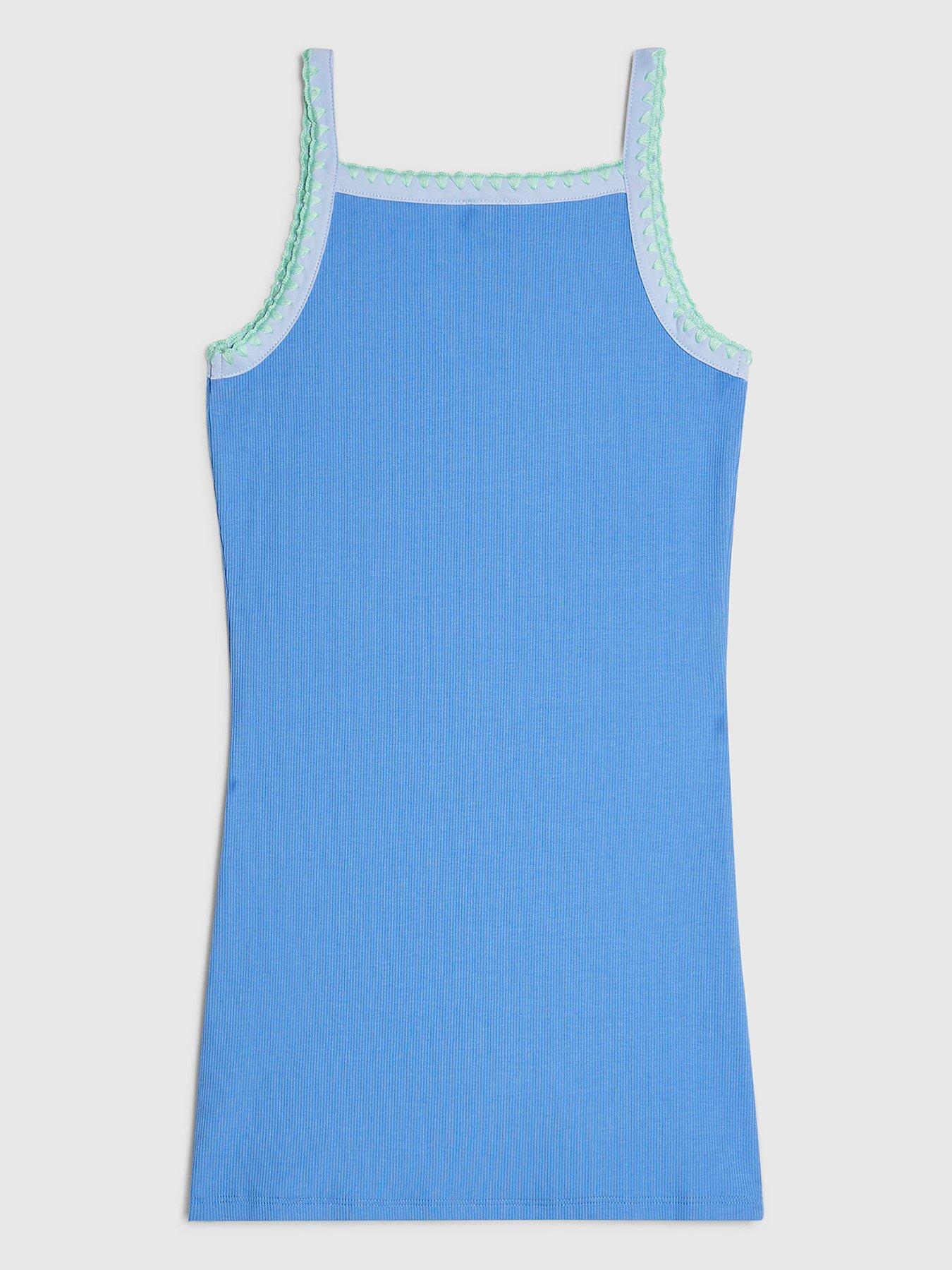 Image 2 of 4 of River Island Older Girls Starfish Whipstitch Cami Dress - Blue
