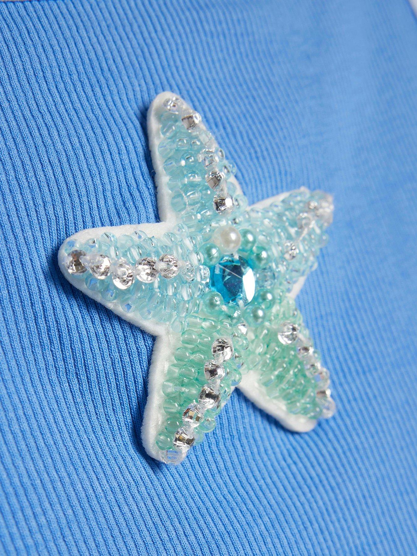 Image 4 of 4 of River Island Older Girls Starfish Whipstitch Cami Dress - Blue