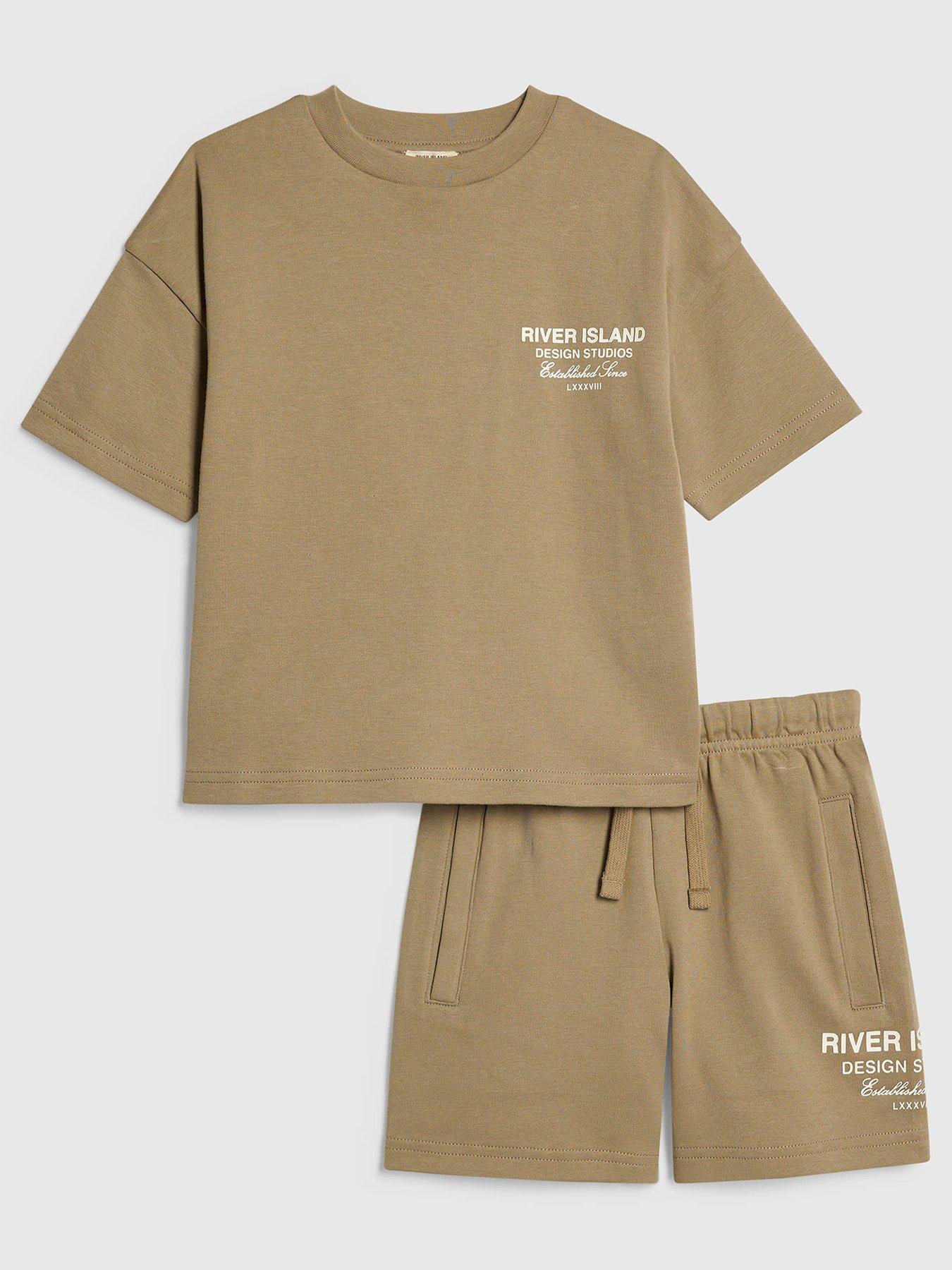 River Island Mini Boys Back Print Design Studios T-Shirt Set - Khaki in Tan