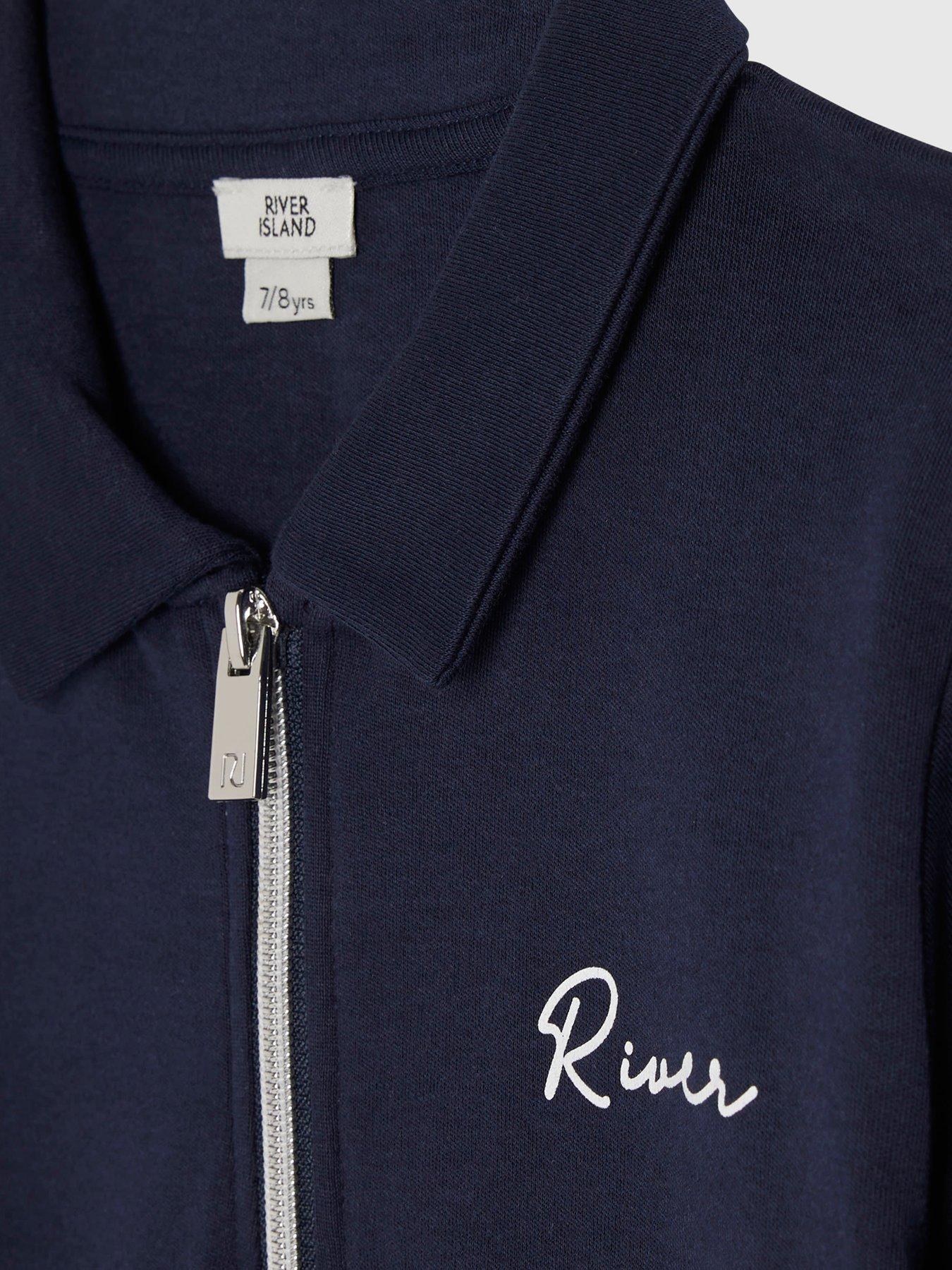 Image 5 of 5 of River Island Older Boys Scripty Polo Shirt And Shorts Set - Navy