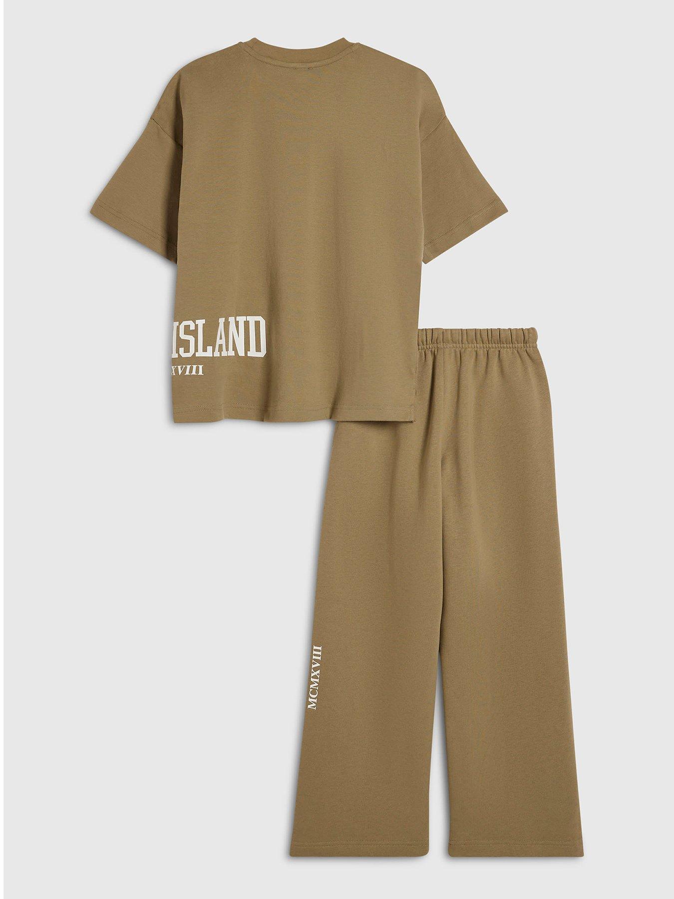 Image 2 of 5 of River Island Boys Ri T-Shirt And Joggers Set - Brown