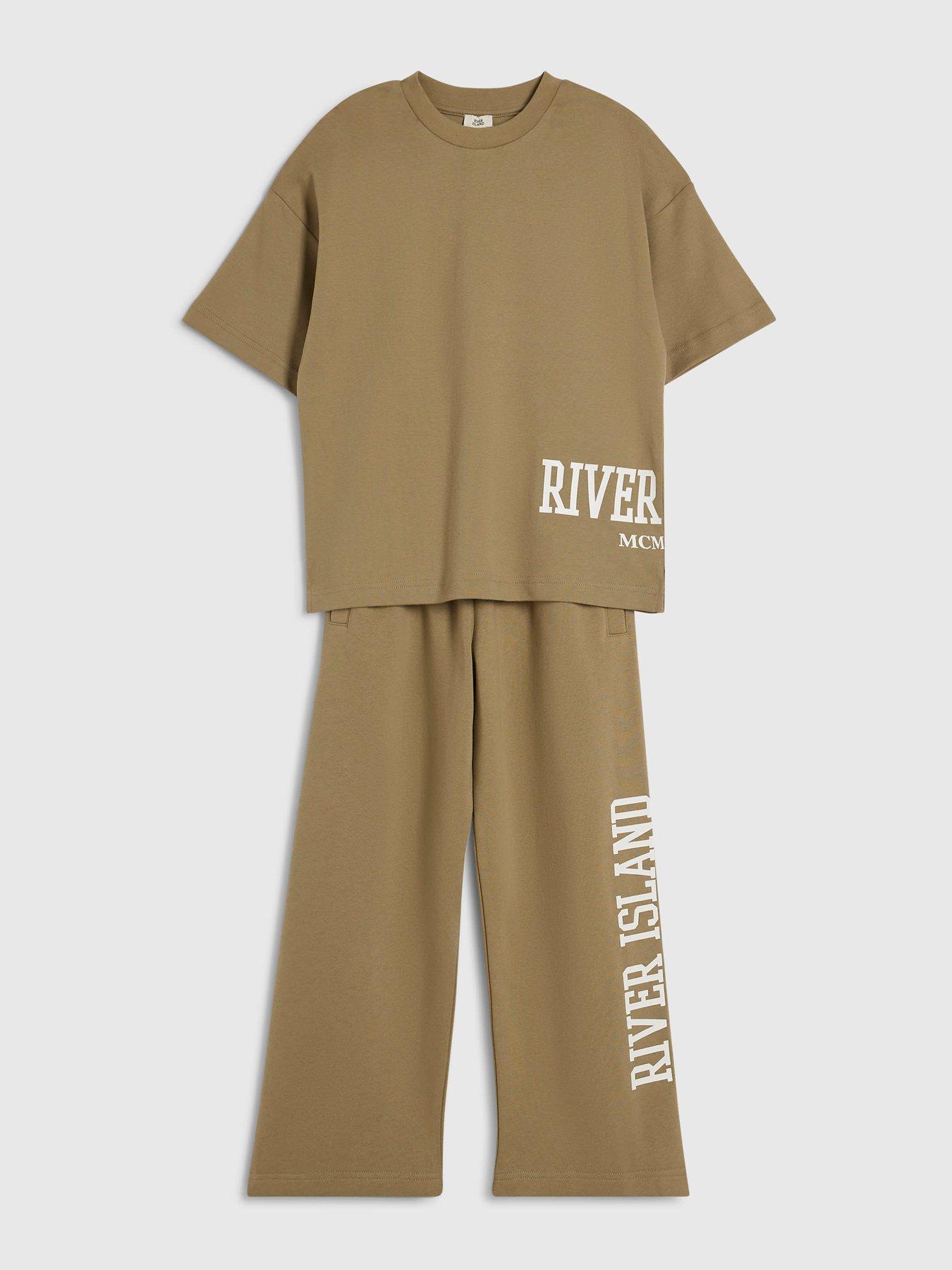 Image 3 of 5 of River Island Boys Ri T-Shirt And Joggers Set - Brown