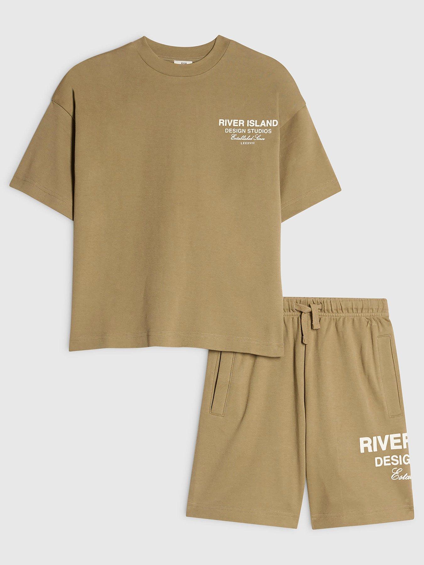 River Island Older Boys Back Print Design Studios T-Shirt Set - Khaki in Tan