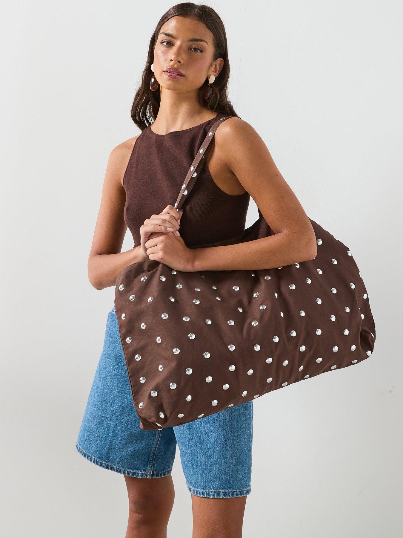 Mango Stud Shopper Bag - Brown