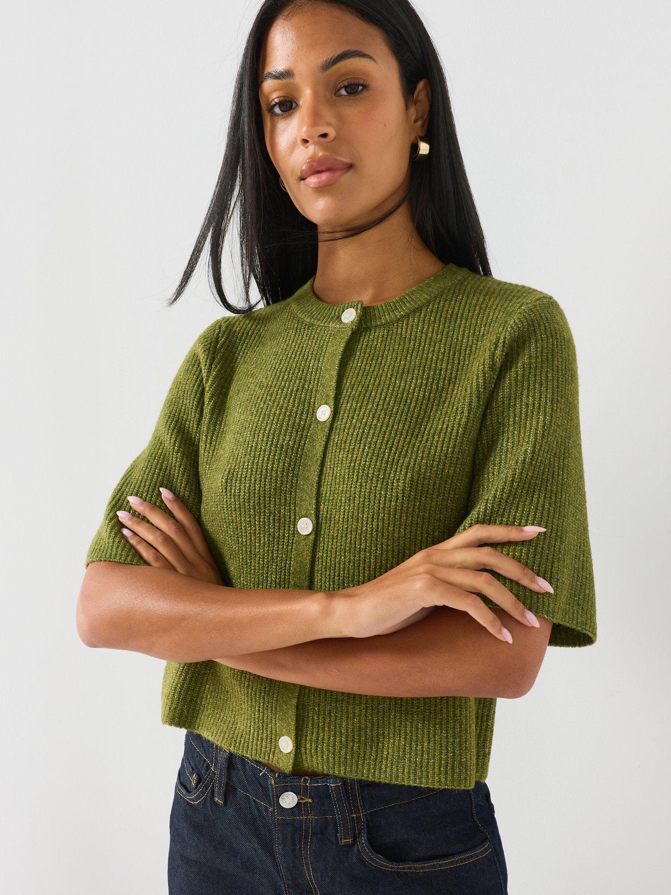 PIECES Round Neck Boxy Short Sleeve Cardigan
