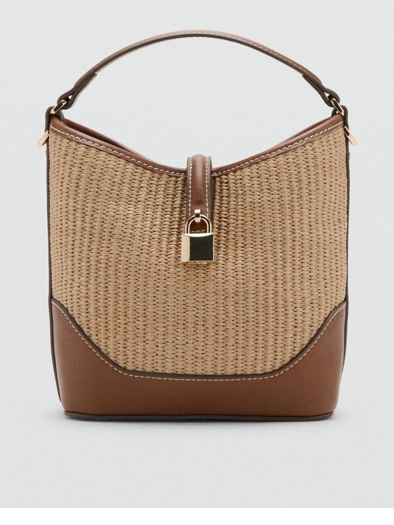Mango Contrasting Canvas Bucket Bag - Brown