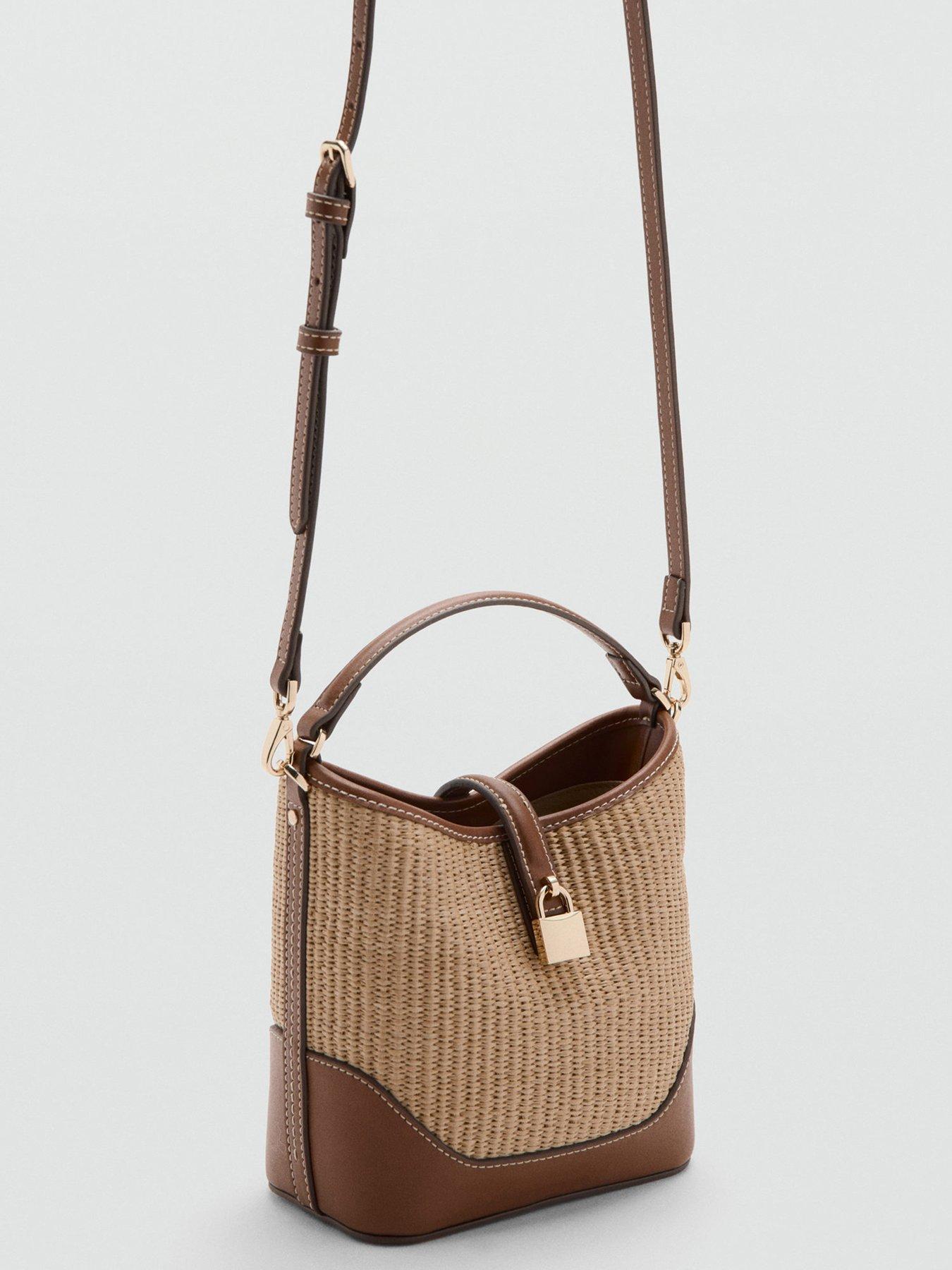 Image 2 of 5 of Mango Contrasting Canvas Bucket Bag - Brown