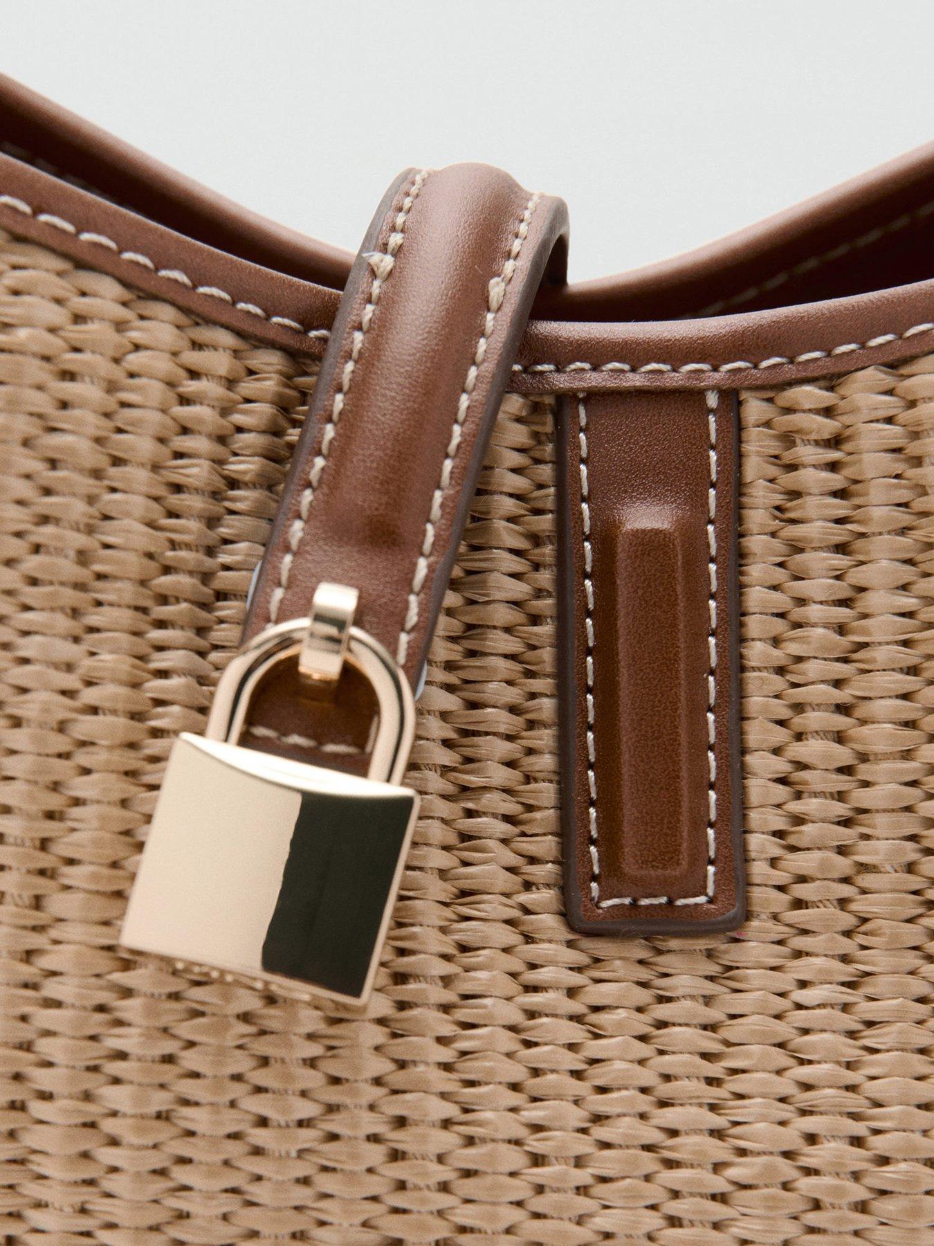 Image 4 of 5 of Mango Contrasting Canvas Bucket Bag - Brown