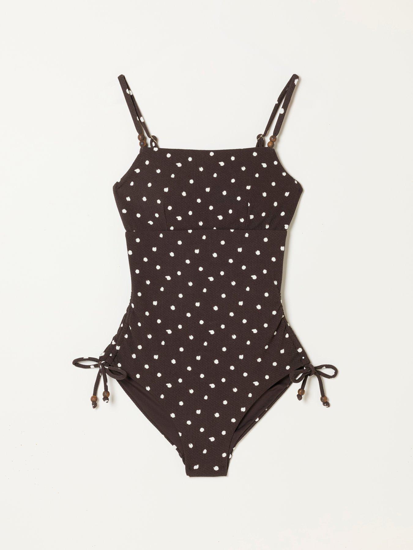 Image 6 of 6 of FatFace Polka Dot Swimsuit - Brown