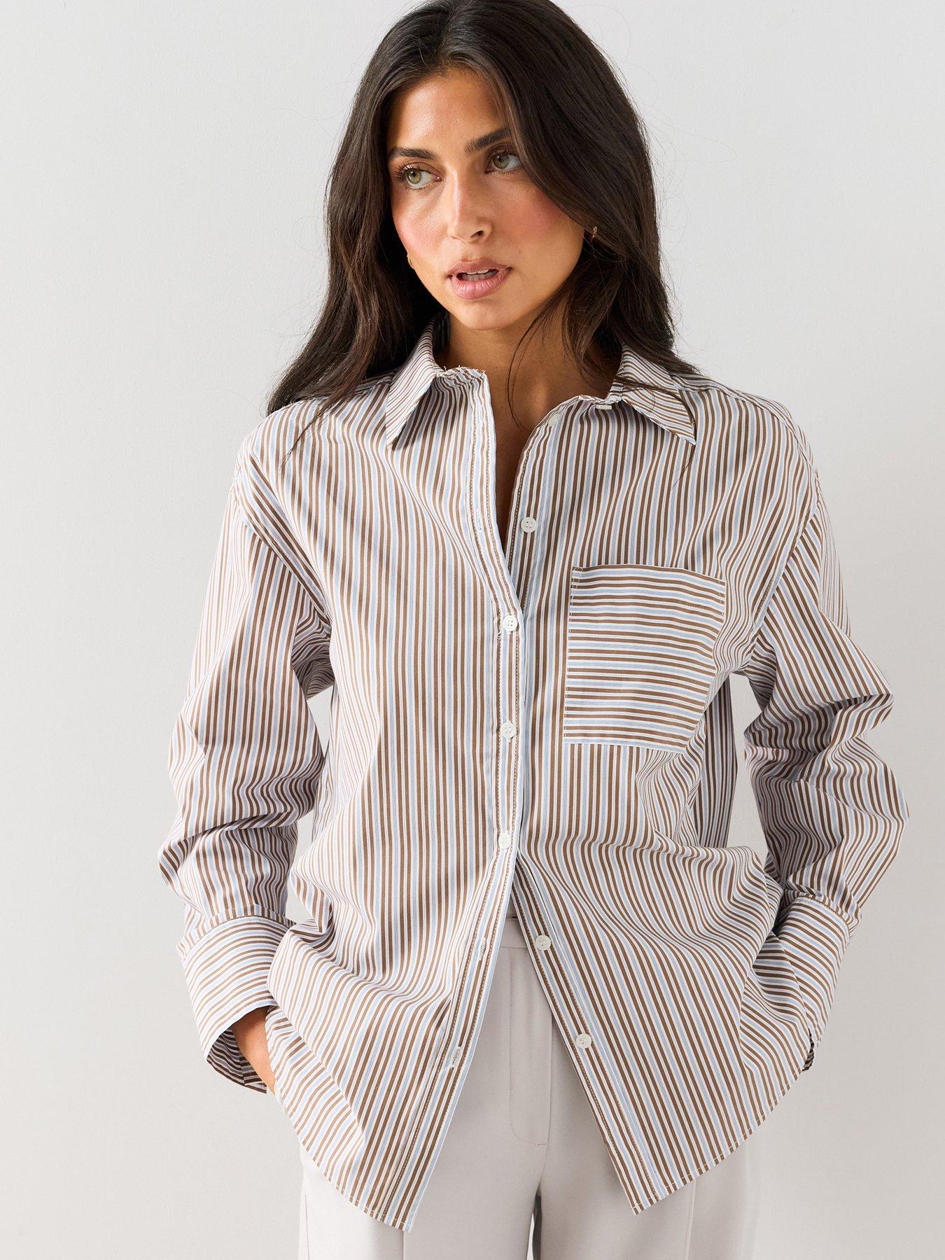 Image 1 of 7 of The Very Collection Women's Oversized Stripe Shirt - White