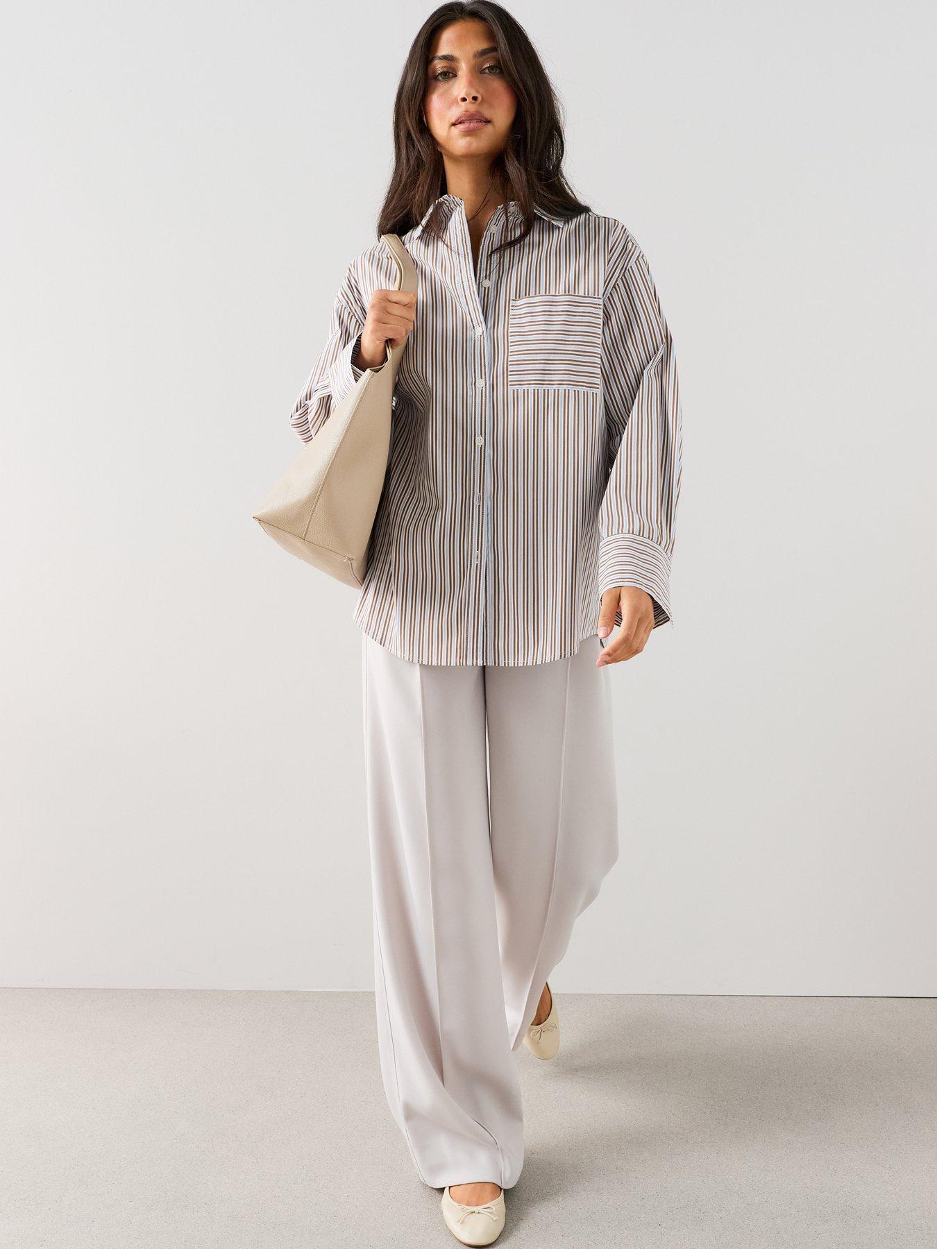 Image 3 of 7 of The Very Collection Women's Oversized Stripe Shirt - White