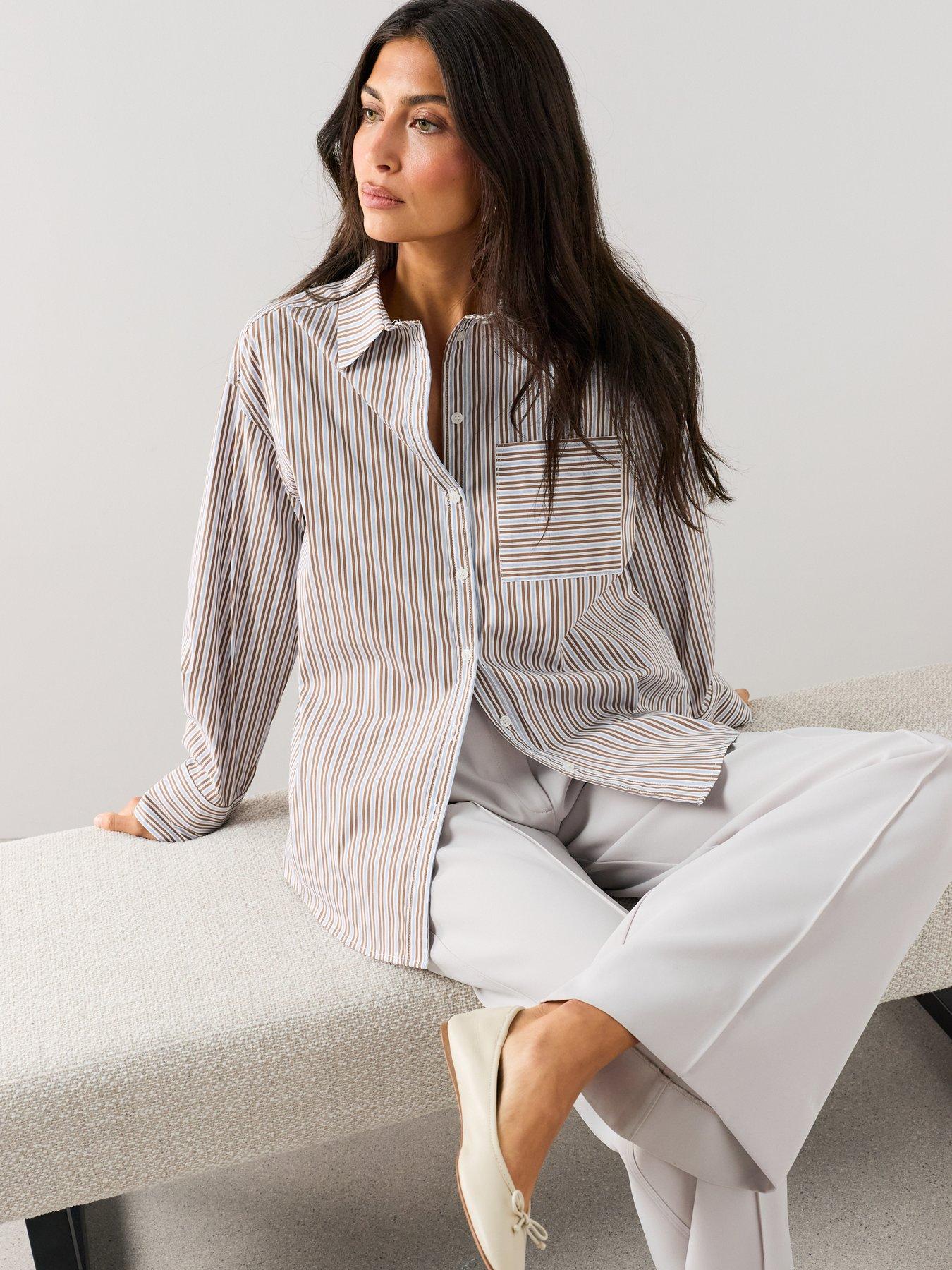 Image 4 of 7 of The Very Collection Women's Oversized Stripe Shirt - White
