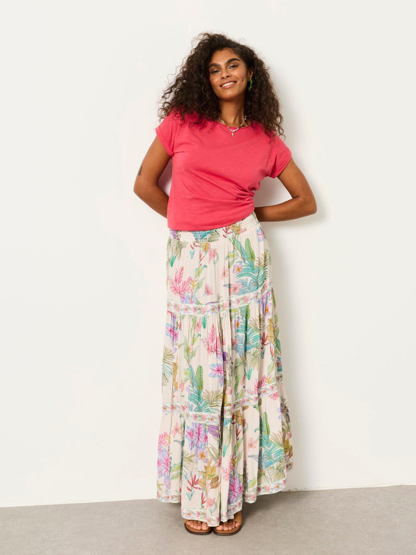 Image 3 of 7 of FatFace Jayla Tropical Maxi Skirt - Cream