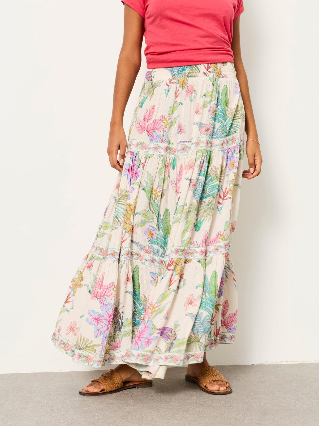 Image 4 of 7 of FatFace Jayla Tropical Maxi Skirt - Cream