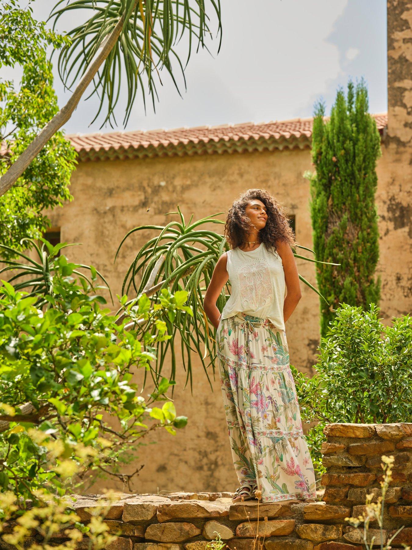 Image 6 of 7 of FatFace Jayla Tropical Maxi Skirt - Cream