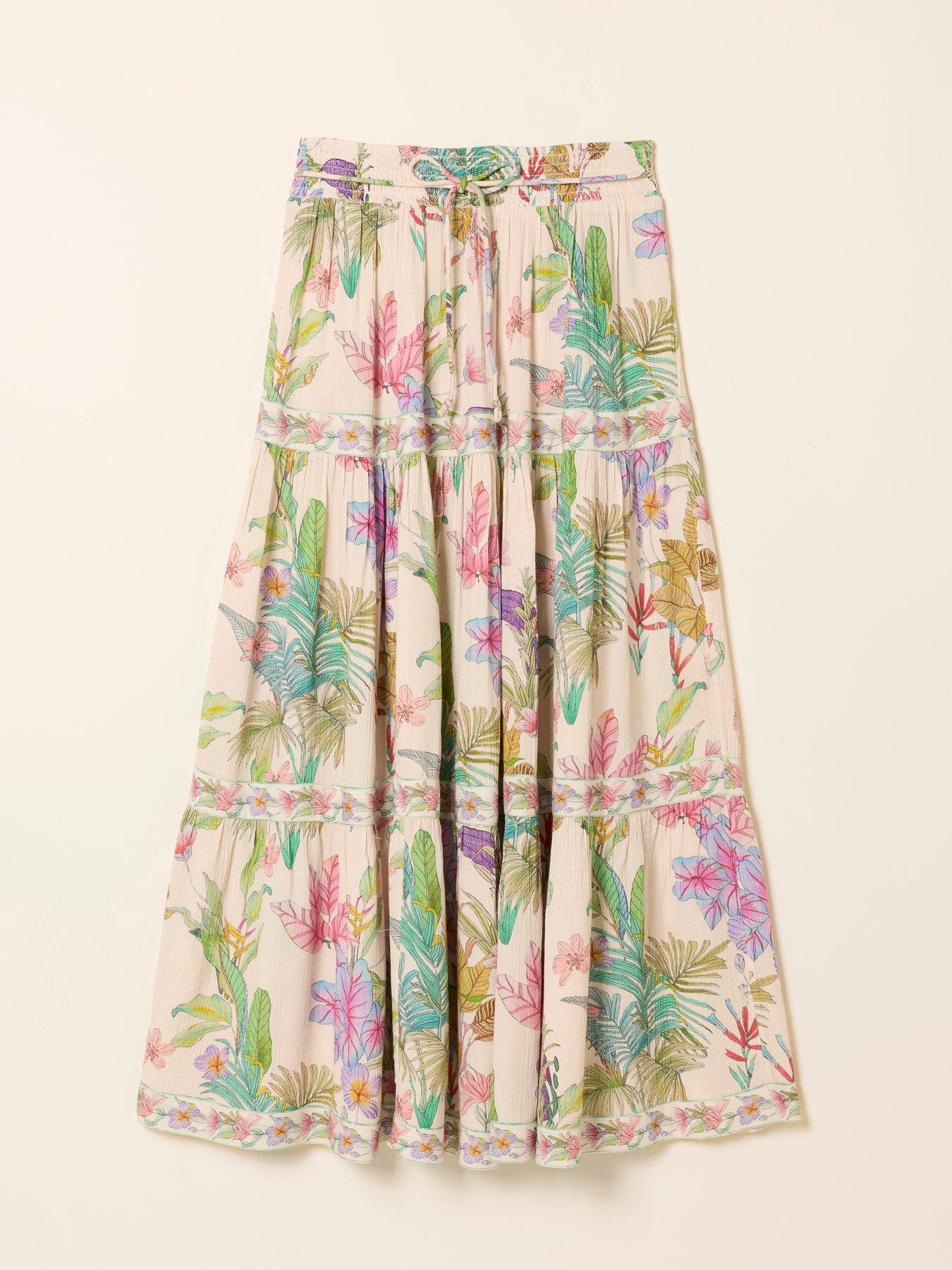 Image 7 of 7 of FatFace Jayla Tropical Maxi Skirt - Cream