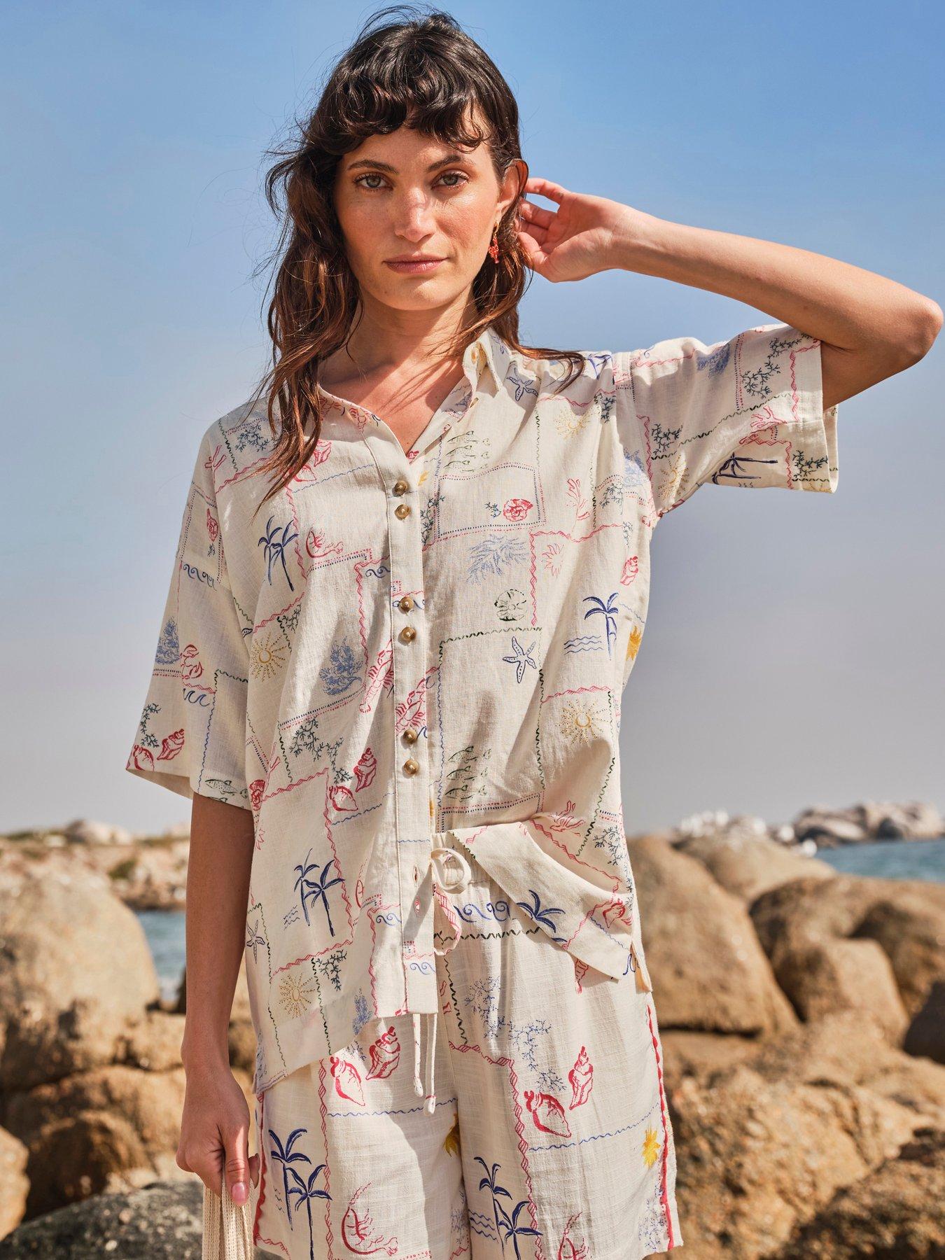 Image 1 of 7 of FatFace Kara Postcard Shirt - Cream