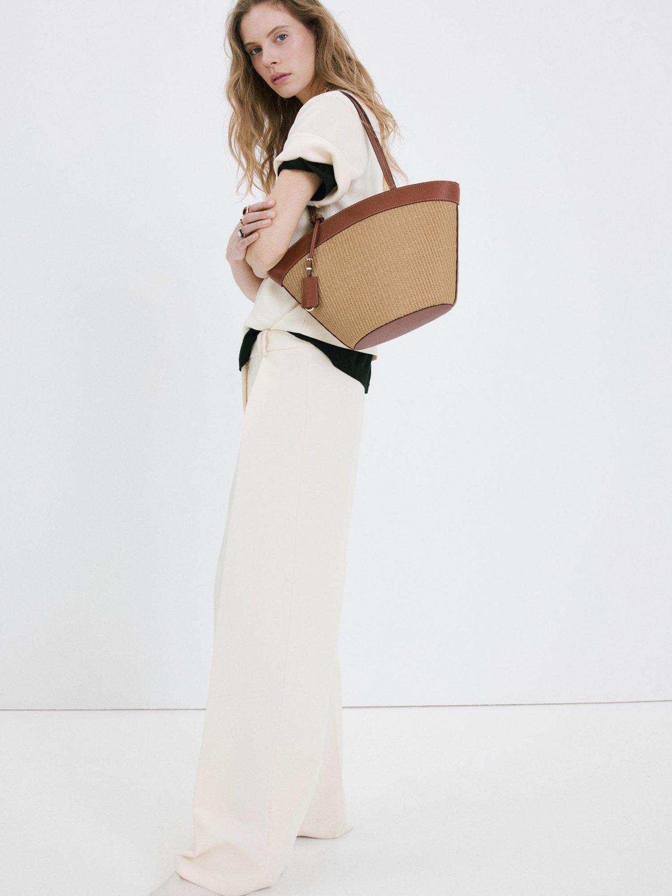 Image 2 of 6 of Mango Contrast Canvas Shopper Bag - Brown