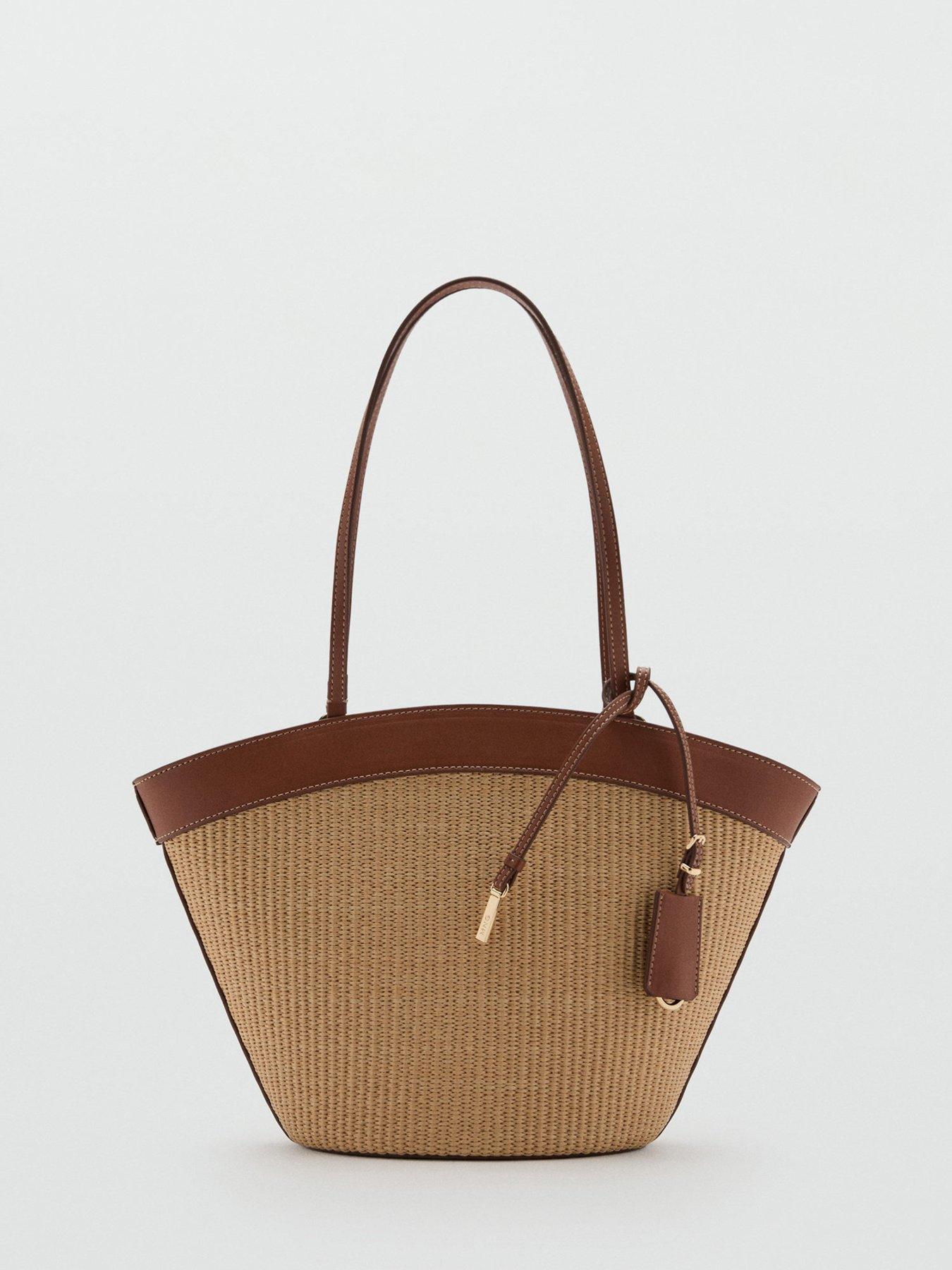Image 3 of 6 of Mango Contrast Canvas Shopper Bag - Brown