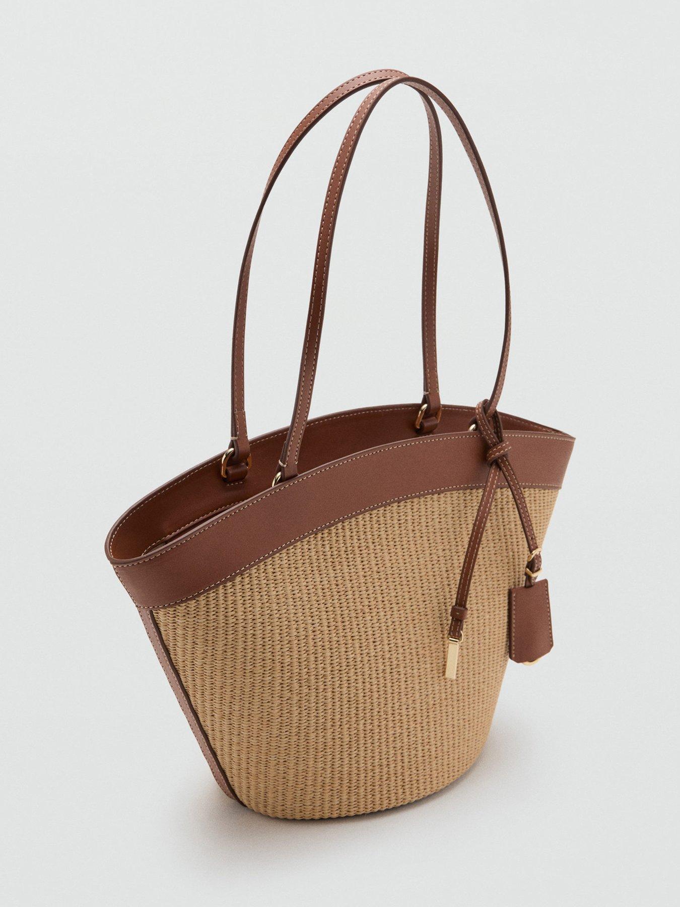Image 4 of 6 of Mango Contrast Canvas Shopper Bag - Brown