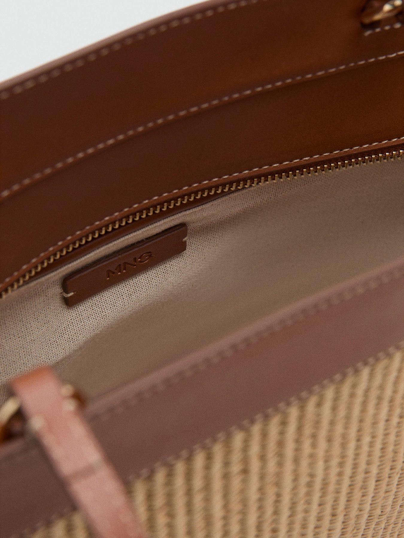 Image 5 of 6 of Mango Contrast Canvas Shopper Bag - Brown