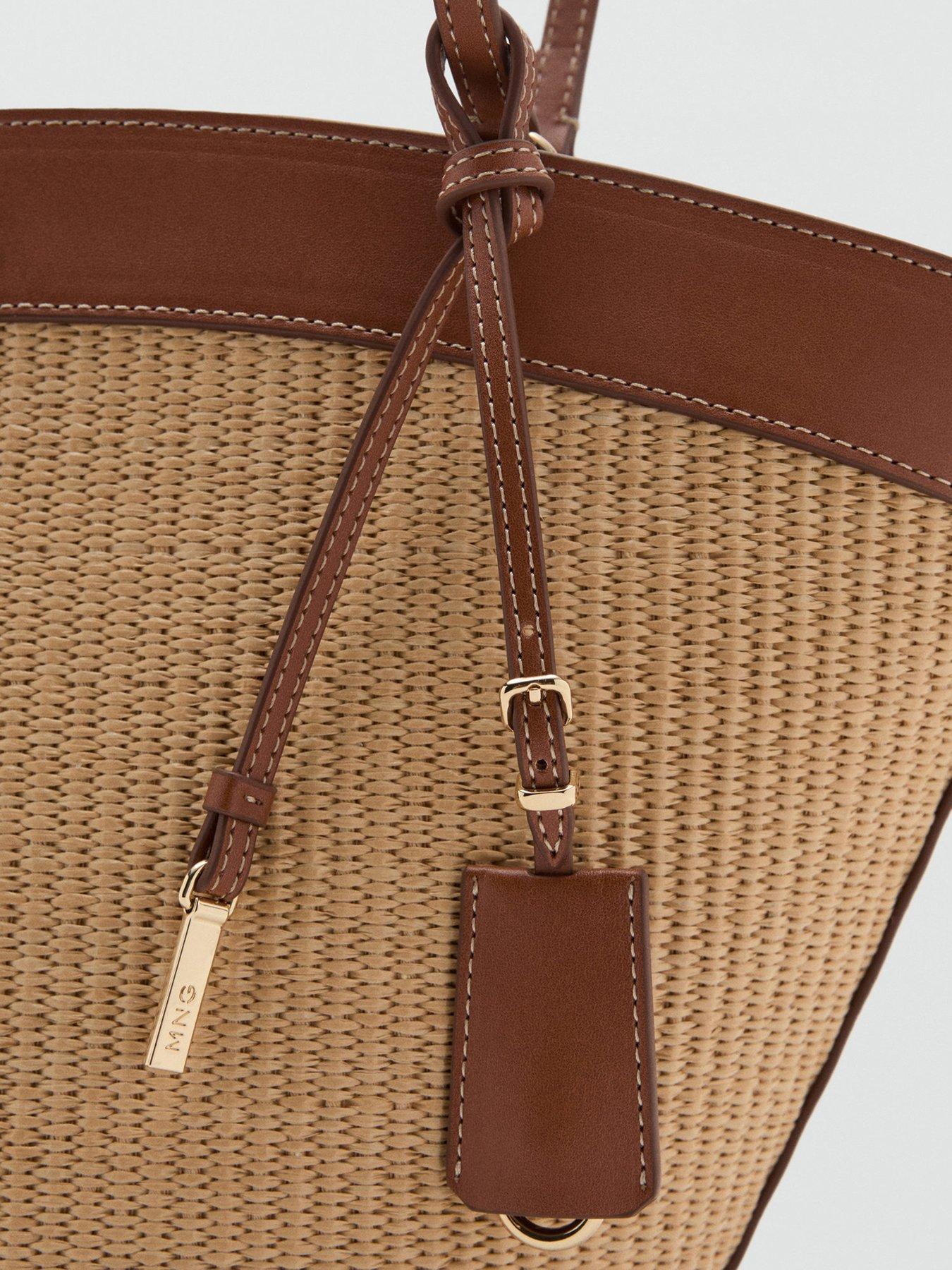 Image 6 of 6 of Mango Contrast Canvas Shopper Bag - Brown