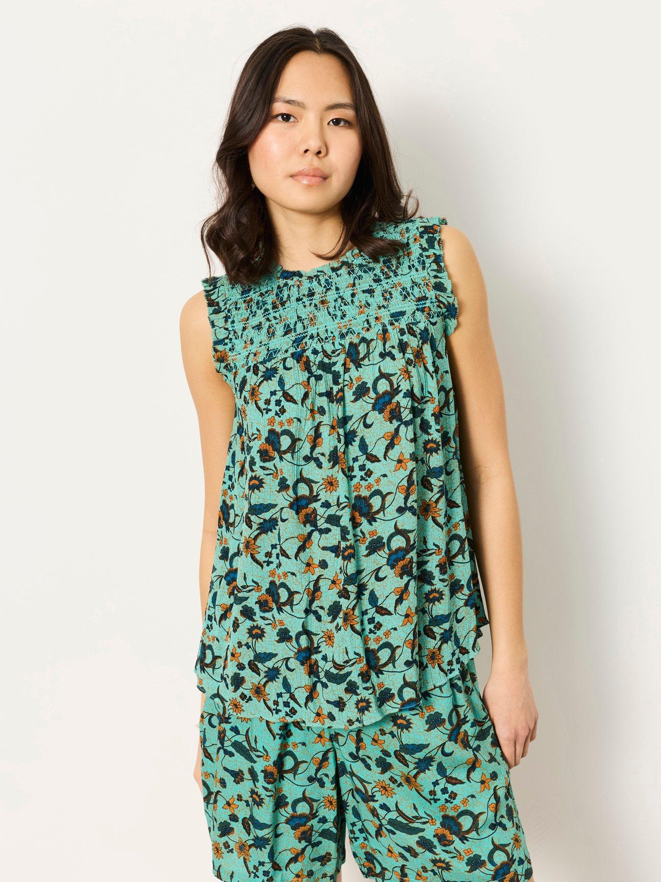 FatFace Elle Batik Blouse - Blue