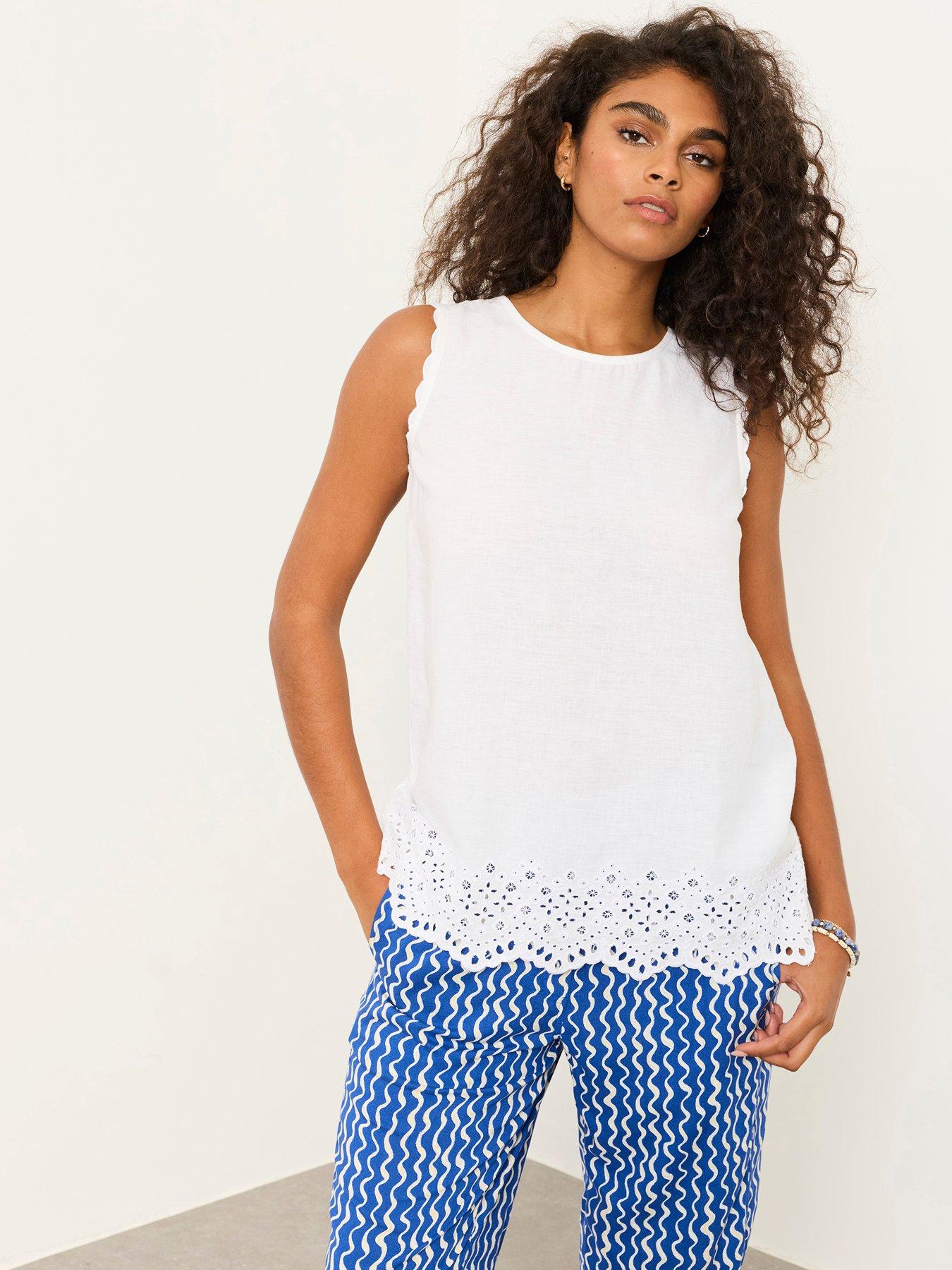 FatFace Ella Broderie Cami Top - White