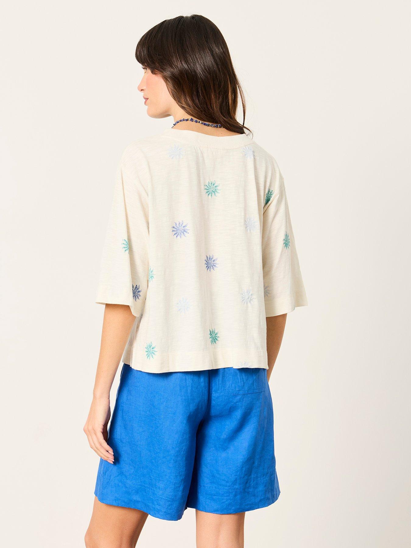 Image 2 of 7 of FatFace Kate Sun Tile Embroidered Top - Cream