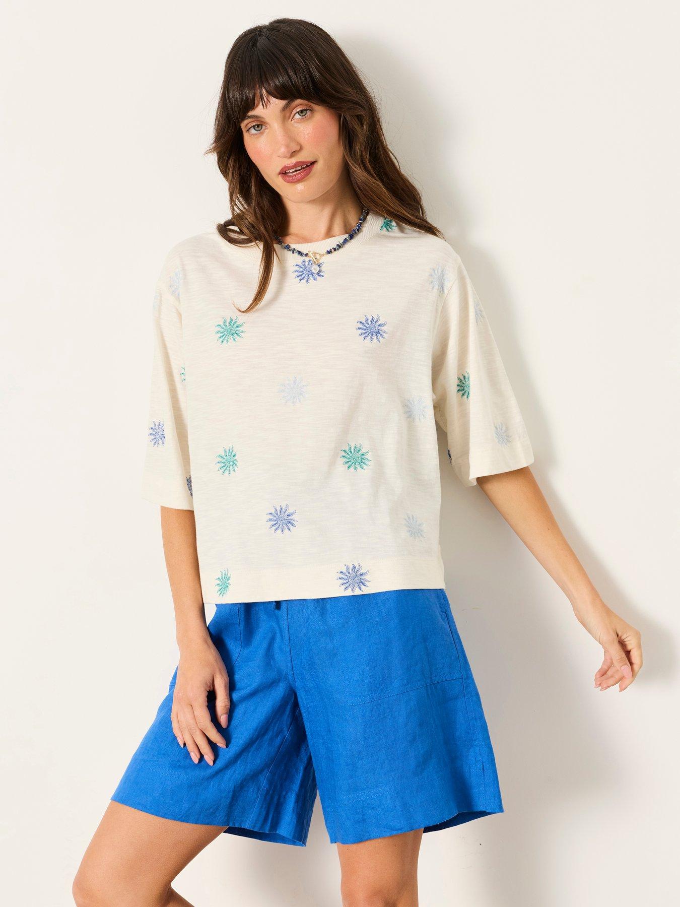 Image 4 of 7 of FatFace Kate Sun Tile Embroidered Top - Cream