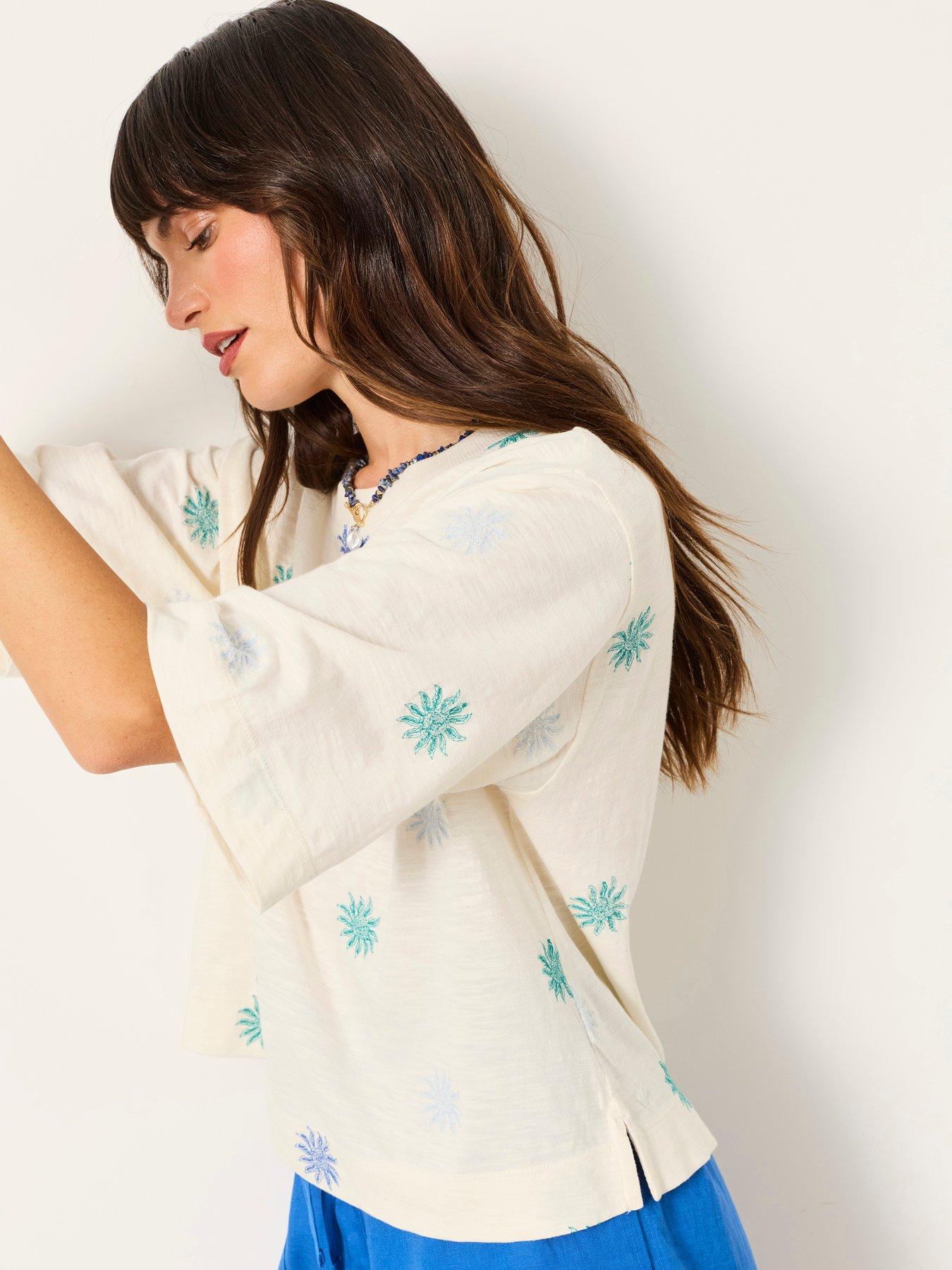 Image 5 of 7 of FatFace Kate Sun Tile Embroidered Top - Cream