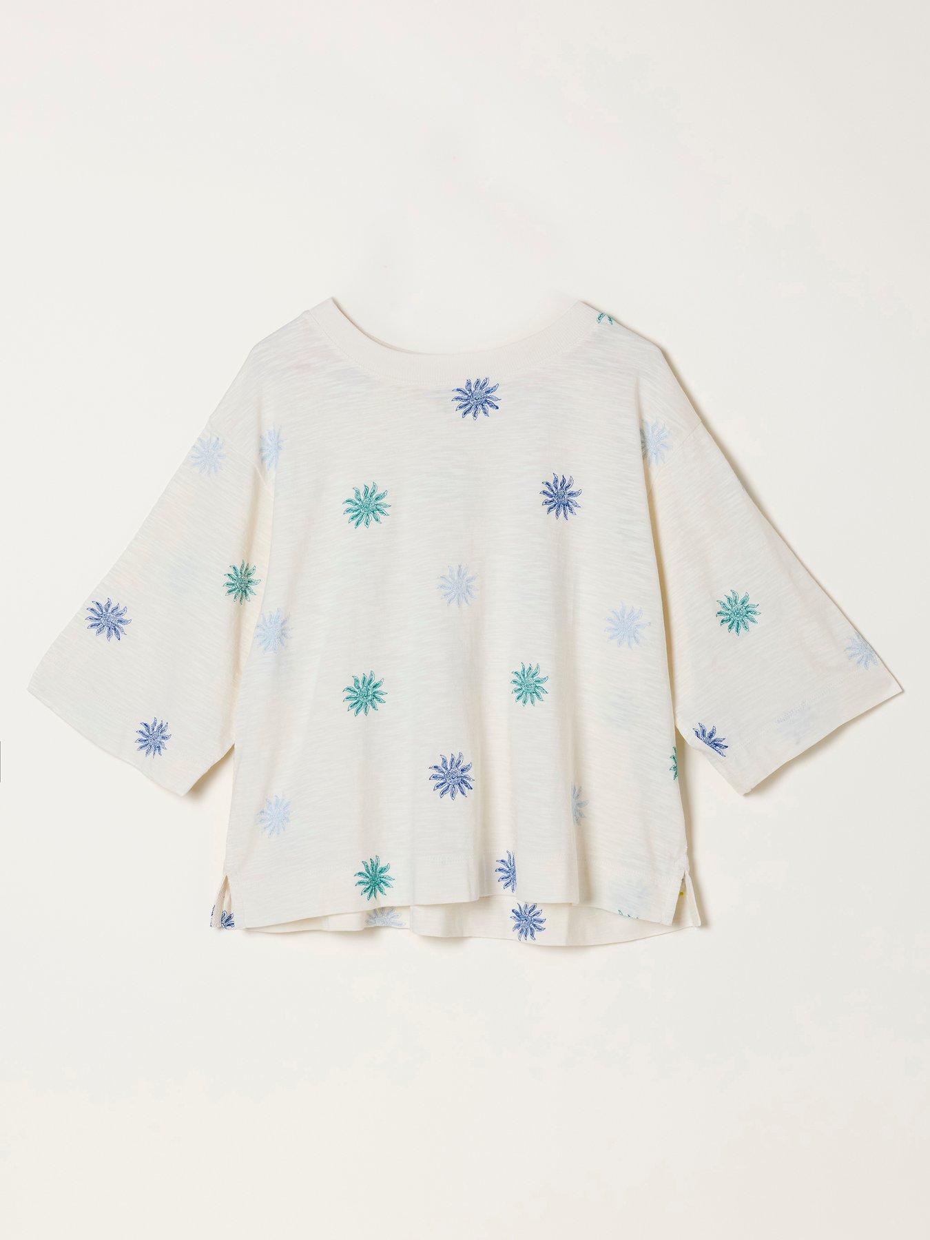 Image 7 of 7 of FatFace Kate Sun Tile Embroidered Top - Cream