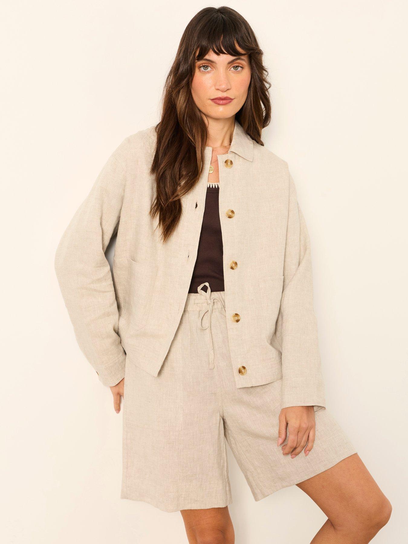Image 1 of 7 of FatFace Darcy Stone Linen Jacket - Beige