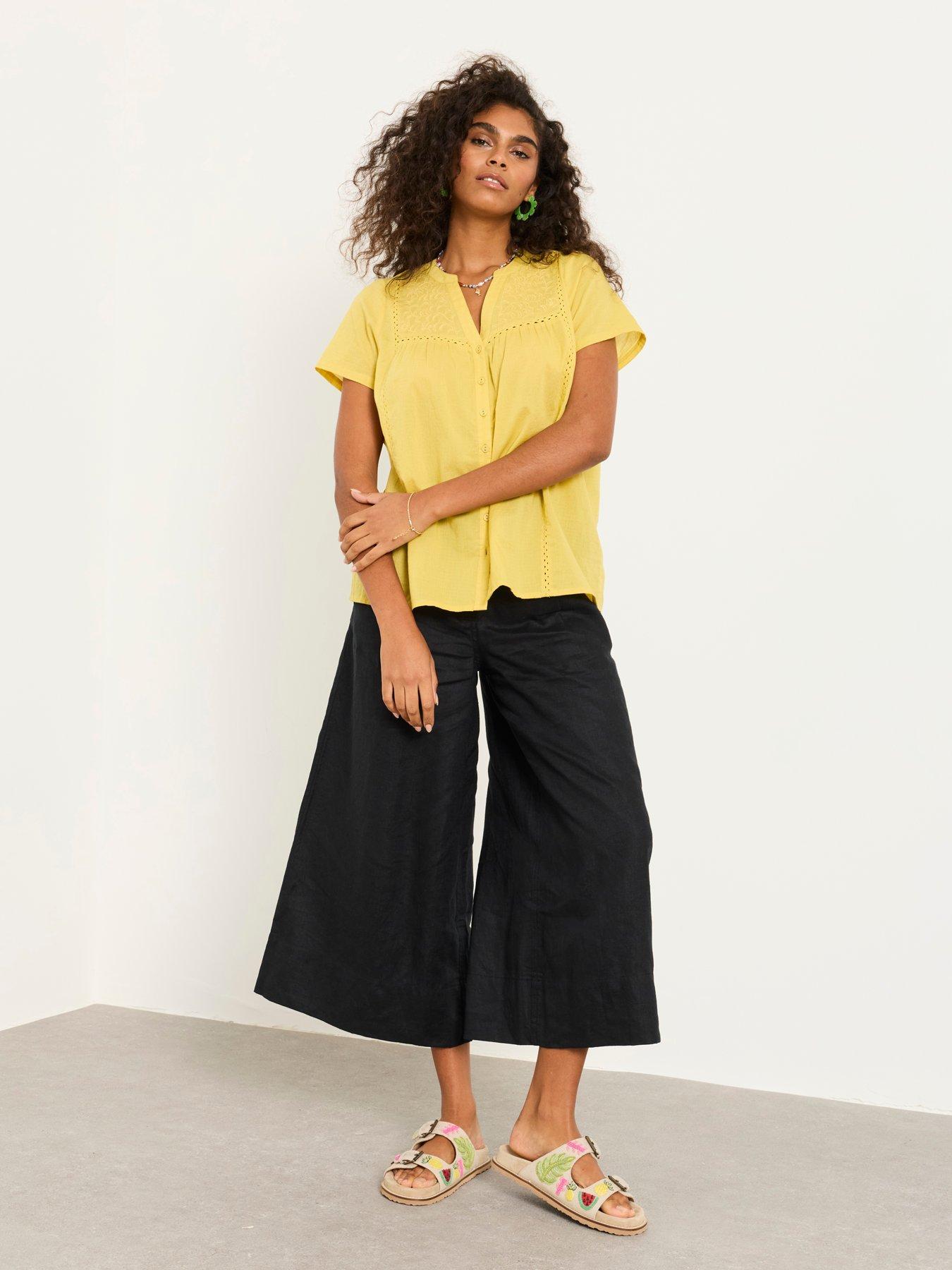 Image 3 of 6 of FatFace Anya Linen Crop Trousers - Black