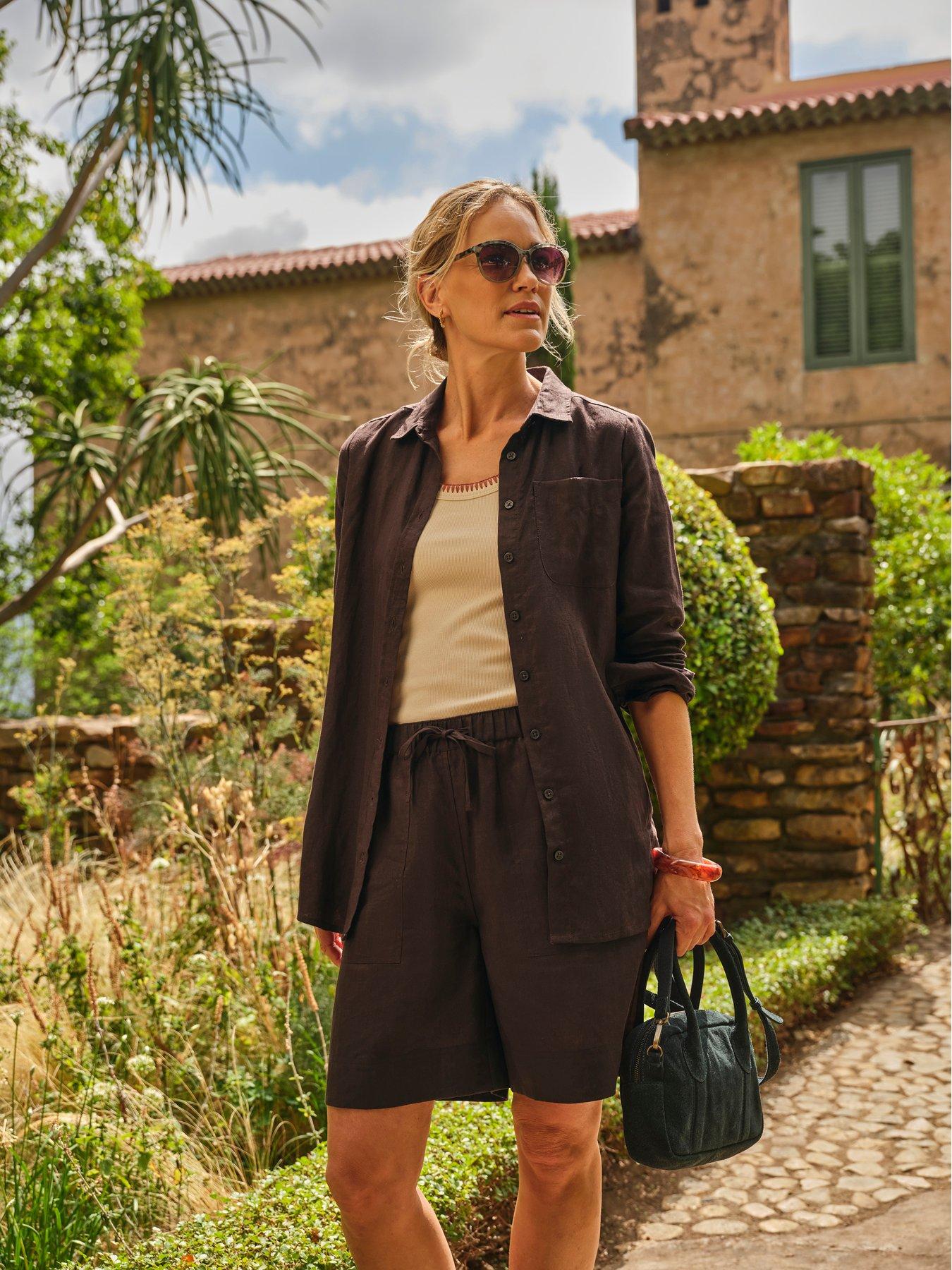 FatFace Amberley Linen Shorts - Brown