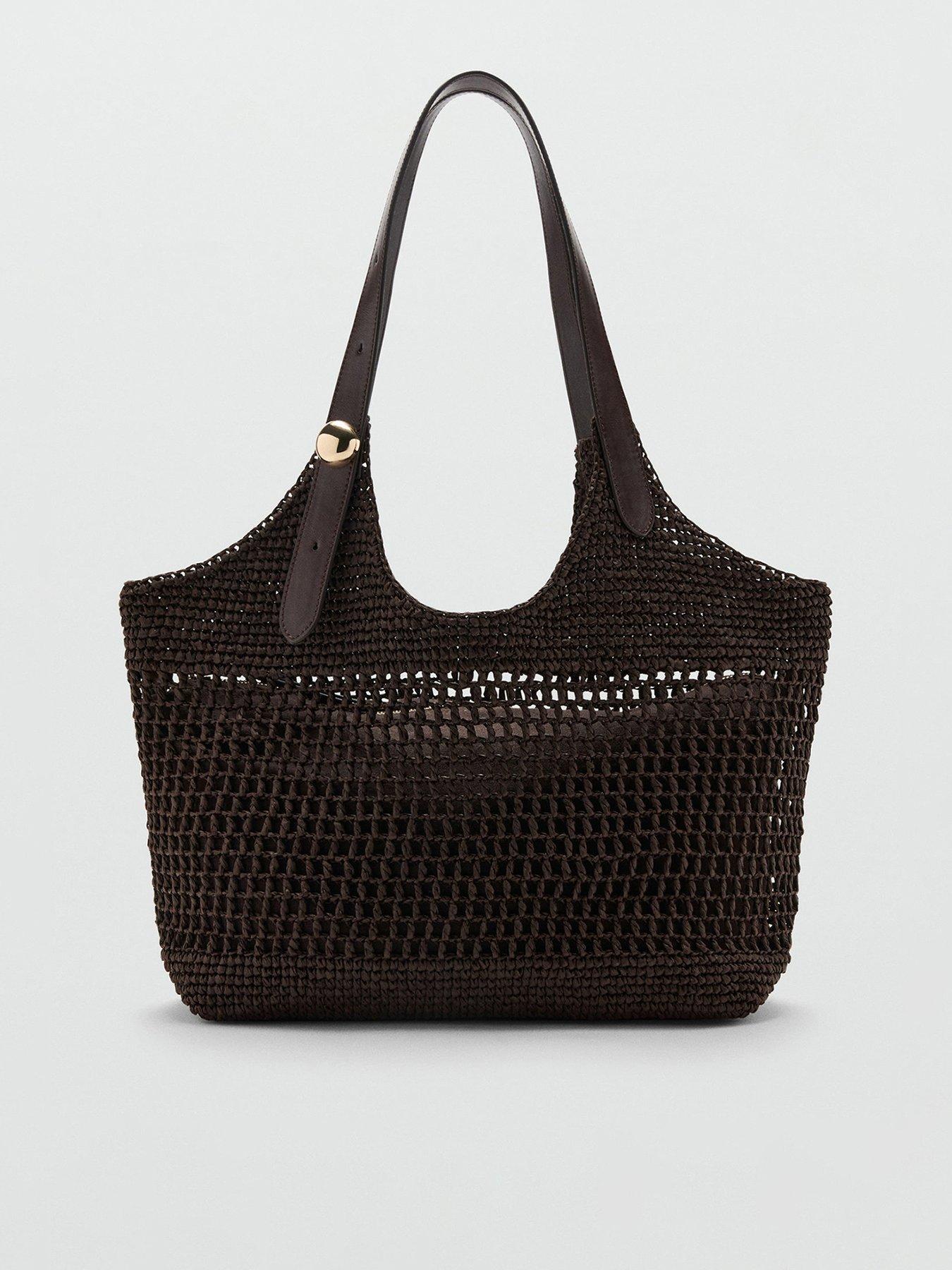 Mango Natural Fibre Shopper Bag With Metallic Detail - Brown