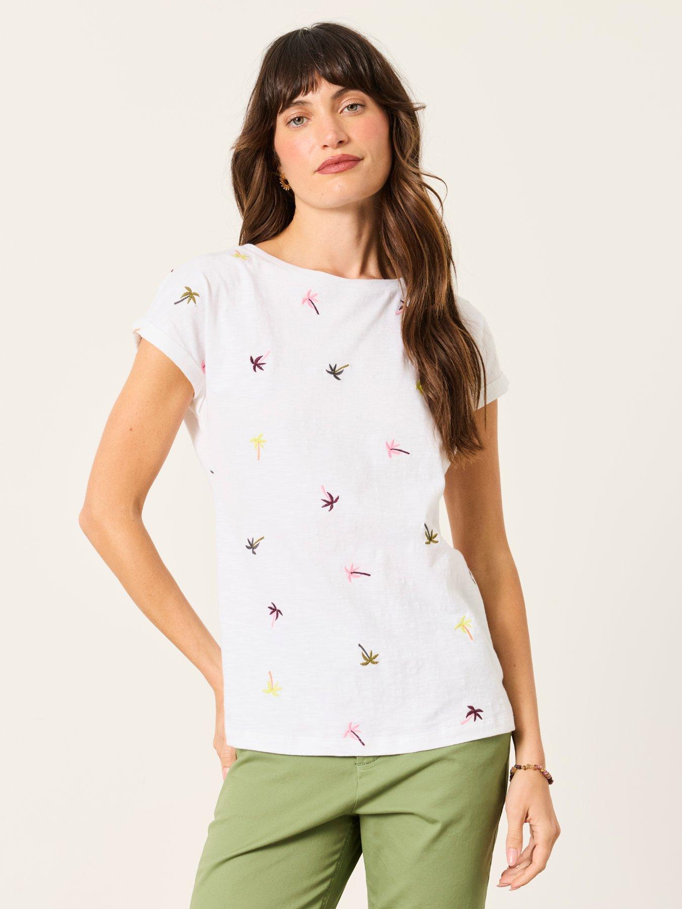 FatFace Embroidered Palm Tree T-Shirt - White