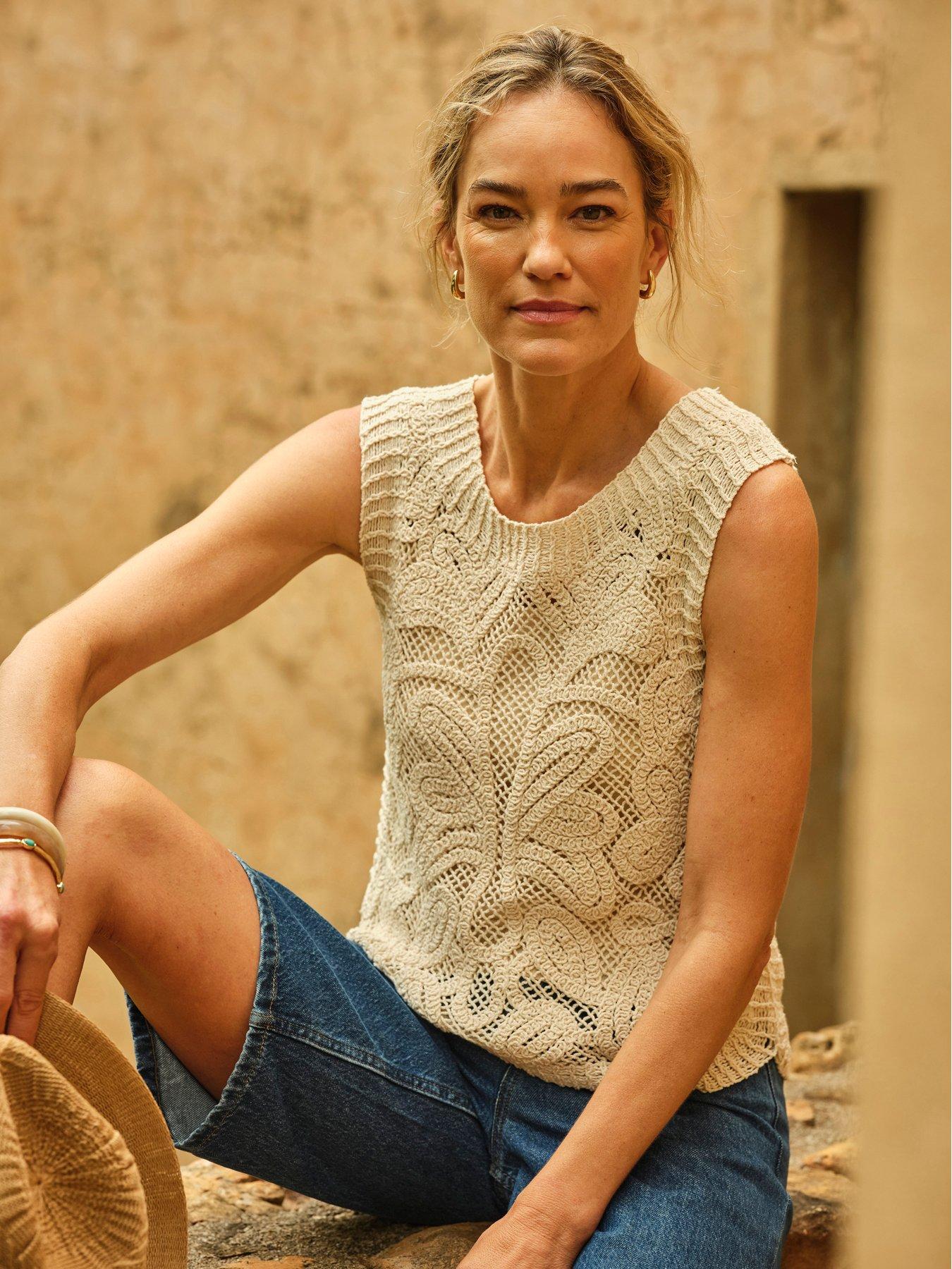 Image 1 of 7 of FatFace Palm Pattern Tank - Beige