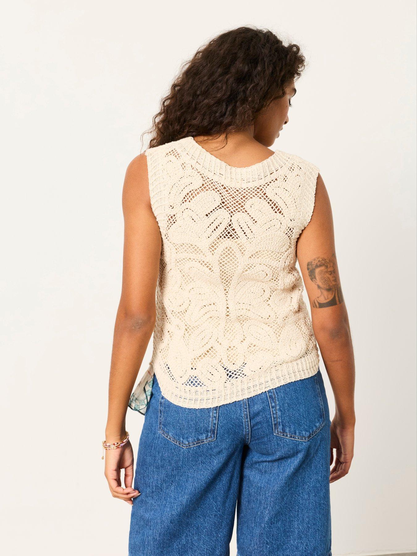 Image 2 of 7 of FatFace Palm Pattern Tank - Beige