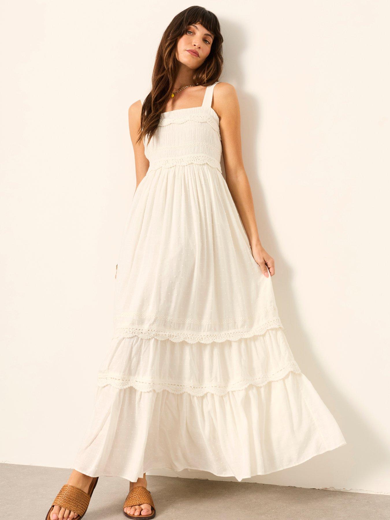 Image 1 of 6 of FatFace Clara Dobby Midi Dress - Cream