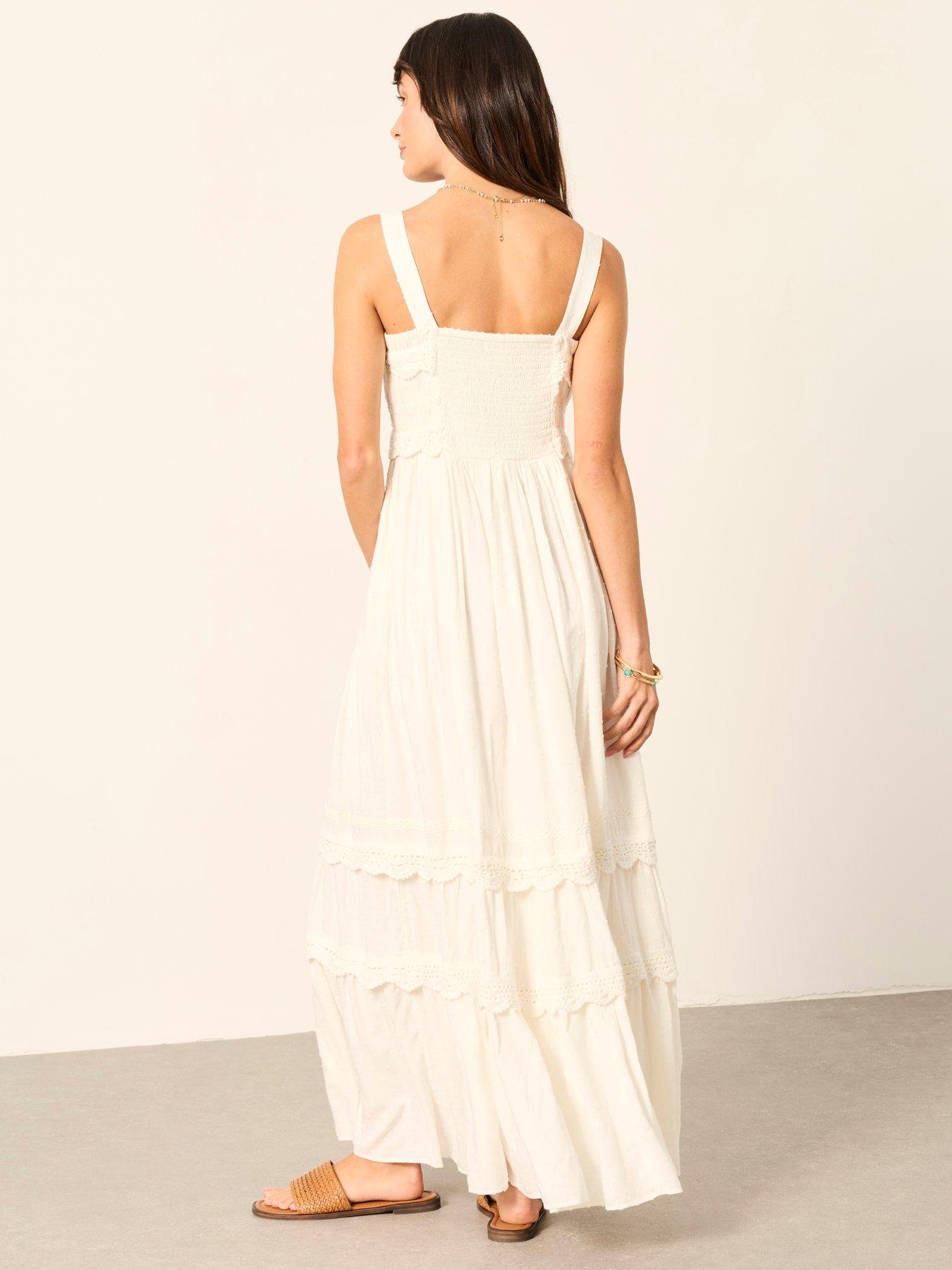 Image 2 of 6 of FatFace Clara Dobby Midi Dress - Cream