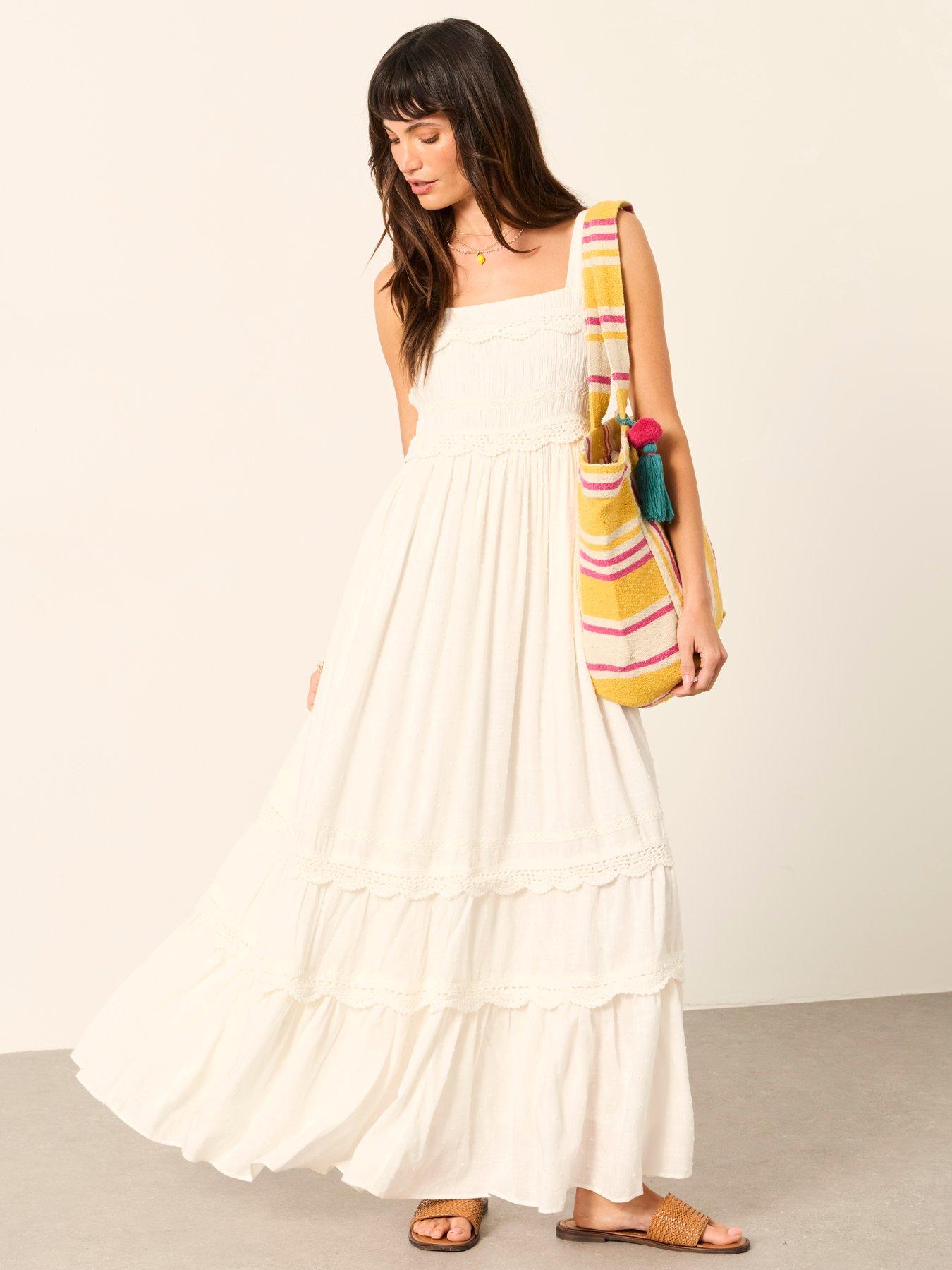 Image 3 of 6 of FatFace Clara Dobby Midi Dress - Cream