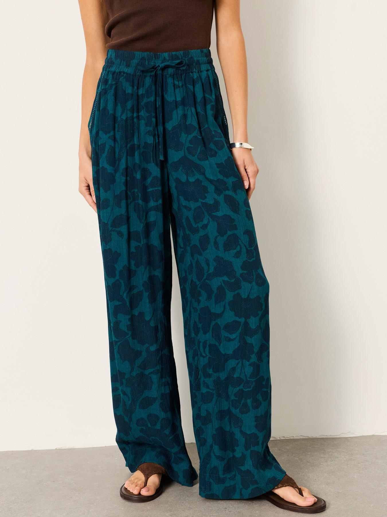 Image 1 of 6 of FatFace Melissa Batik Mono Palazzo Trousers - Teal