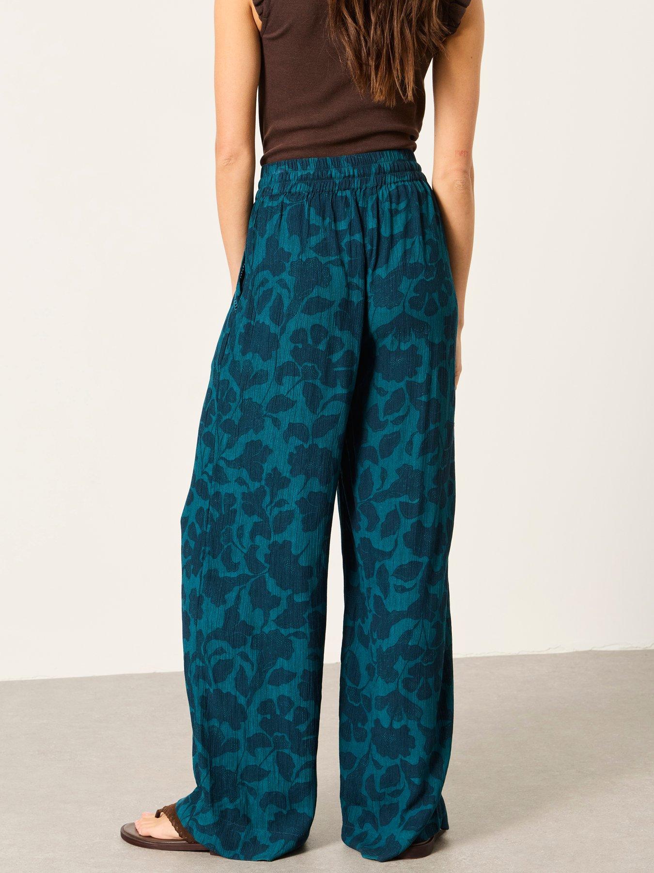 Image 2 of 6 of FatFace Melissa Batik Mono Palazzo Trousers - Teal