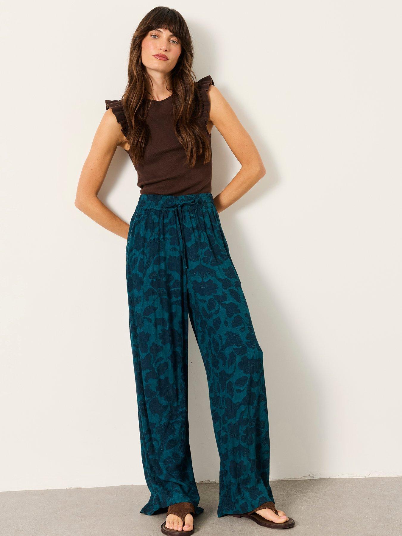 Image 3 of 6 of FatFace Melissa Batik Mono Palazzo Trousers - Teal