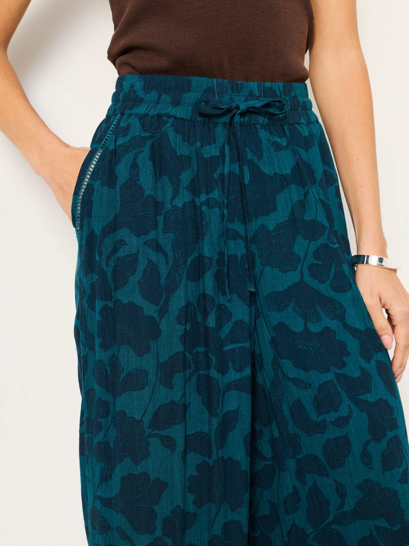 Image 5 of 6 of FatFace Melissa Batik Mono Palazzo Trousers - Teal