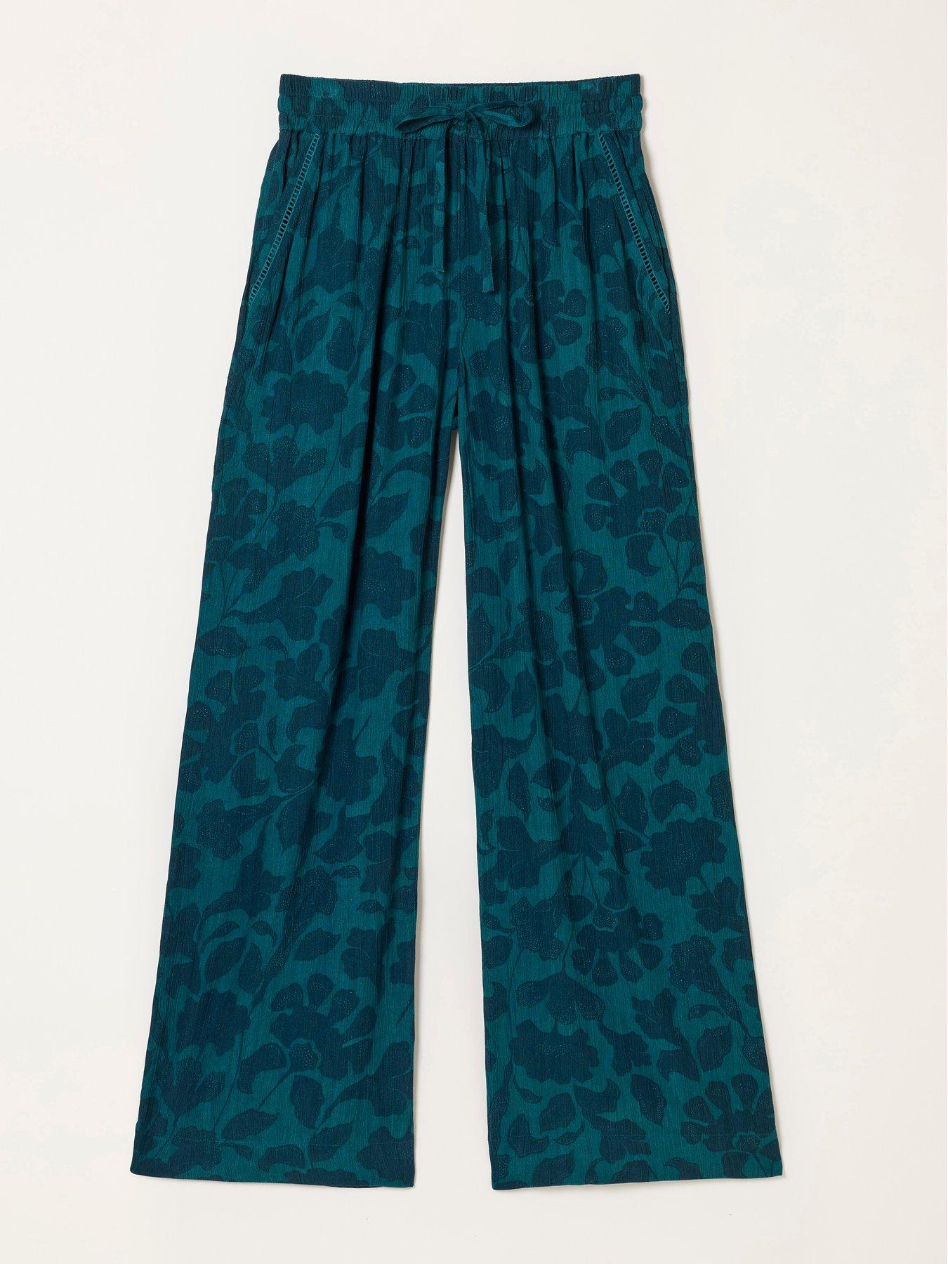 Image 6 of 6 of FatFace Melissa Batik Mono Palazzo Trousers - Teal